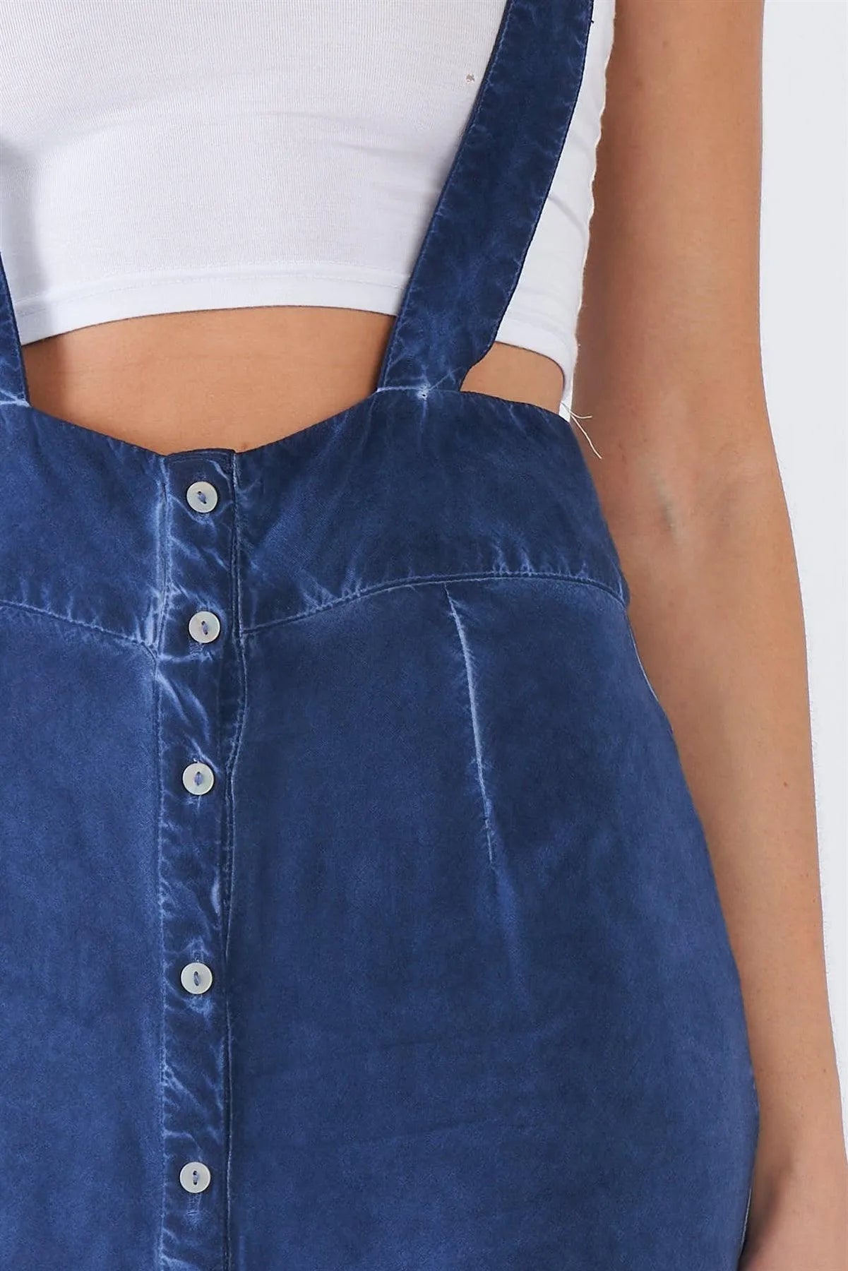 Navy Adjustable Overall Acid Washed Maxi Skirt /1-2-2-1 - Tasha Apparel Wholesale