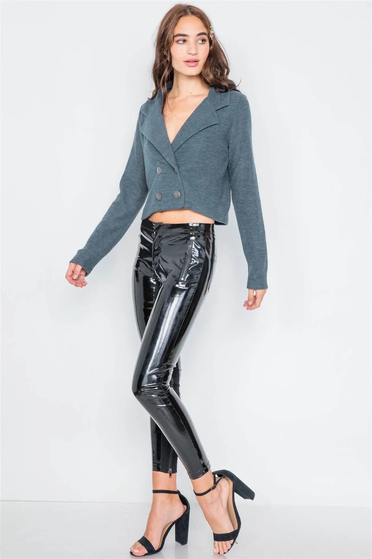 Charcoal Double Breasted Peacoat Crop Jacket /2-2-2 - Tasha Apparel Wholesale