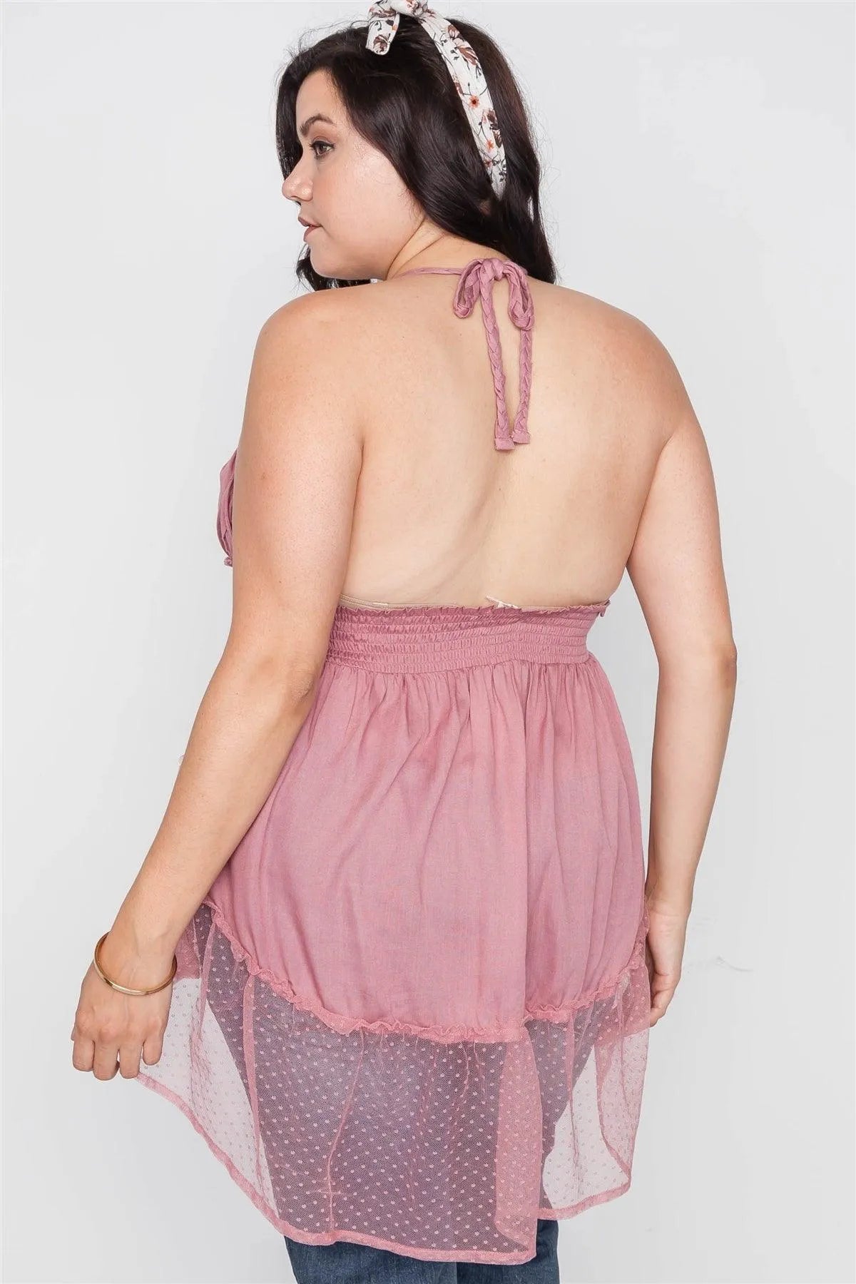 Plus Size Rose Smocked Combo Mesh Top /2-2-1 - Tasha Apparel Wholesale