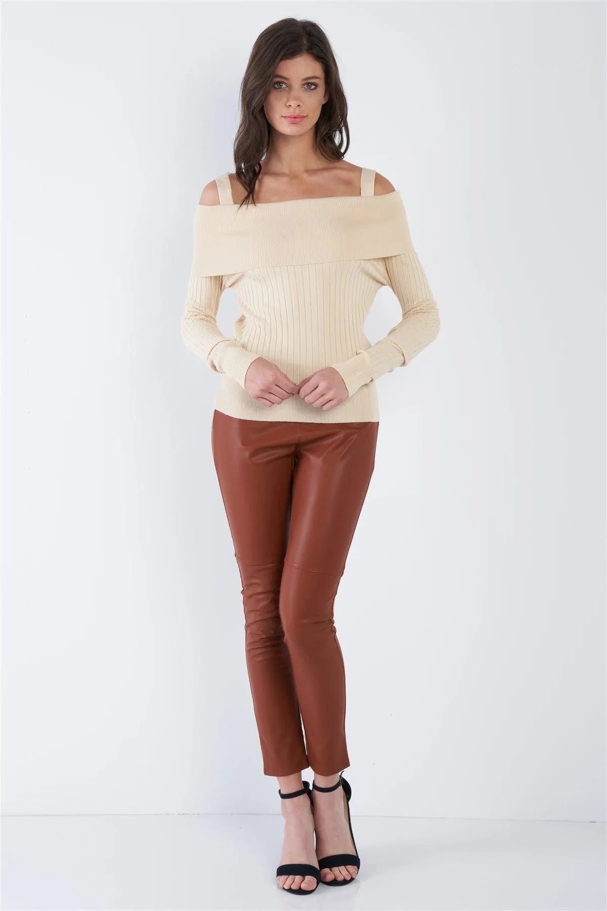 Cream Beige Off-The-Shoulder Top /2-2-2 - Tasha Apparel Wholesale