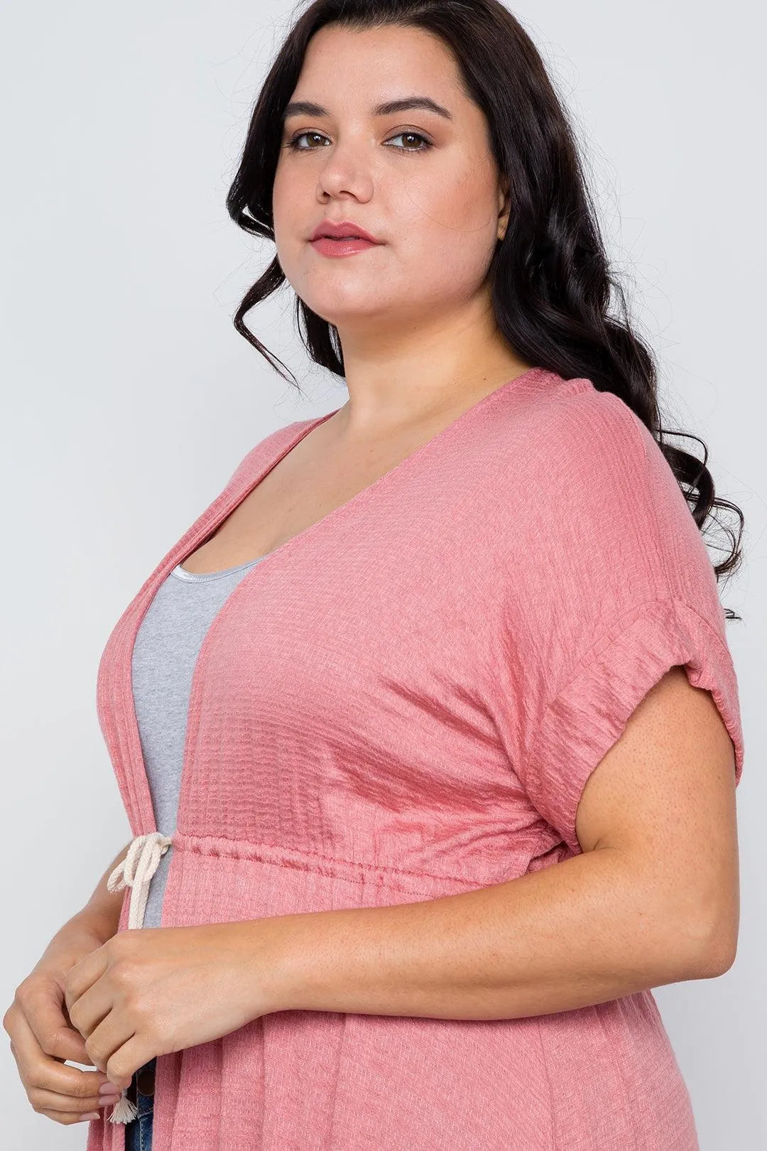 Plus Size Coral Basic High Low Cardigan Cover Up / 2-2-2 - Tasha Apparel Wholesale