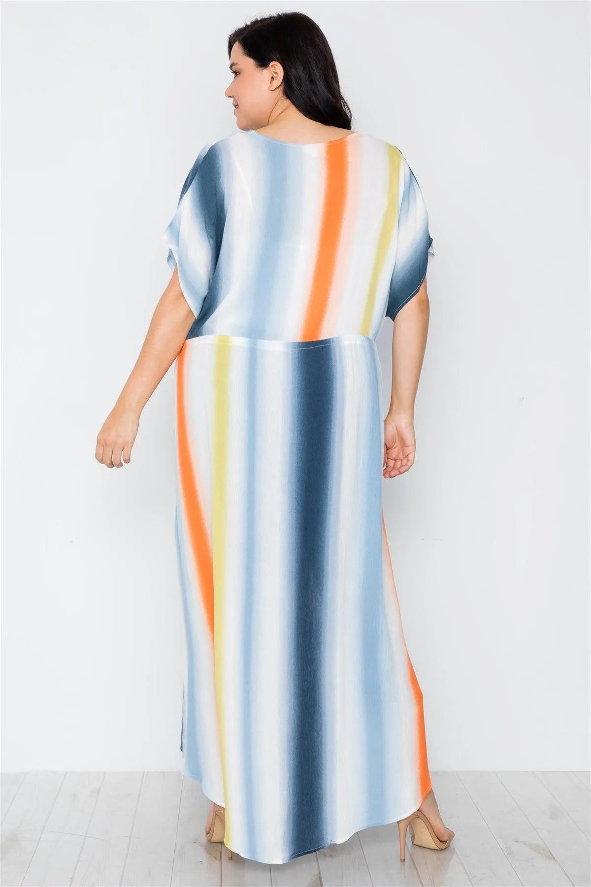 Plus Size Multi Blue Kimono Cover Up /2-2-2 - Tasha Apparel Wholesale