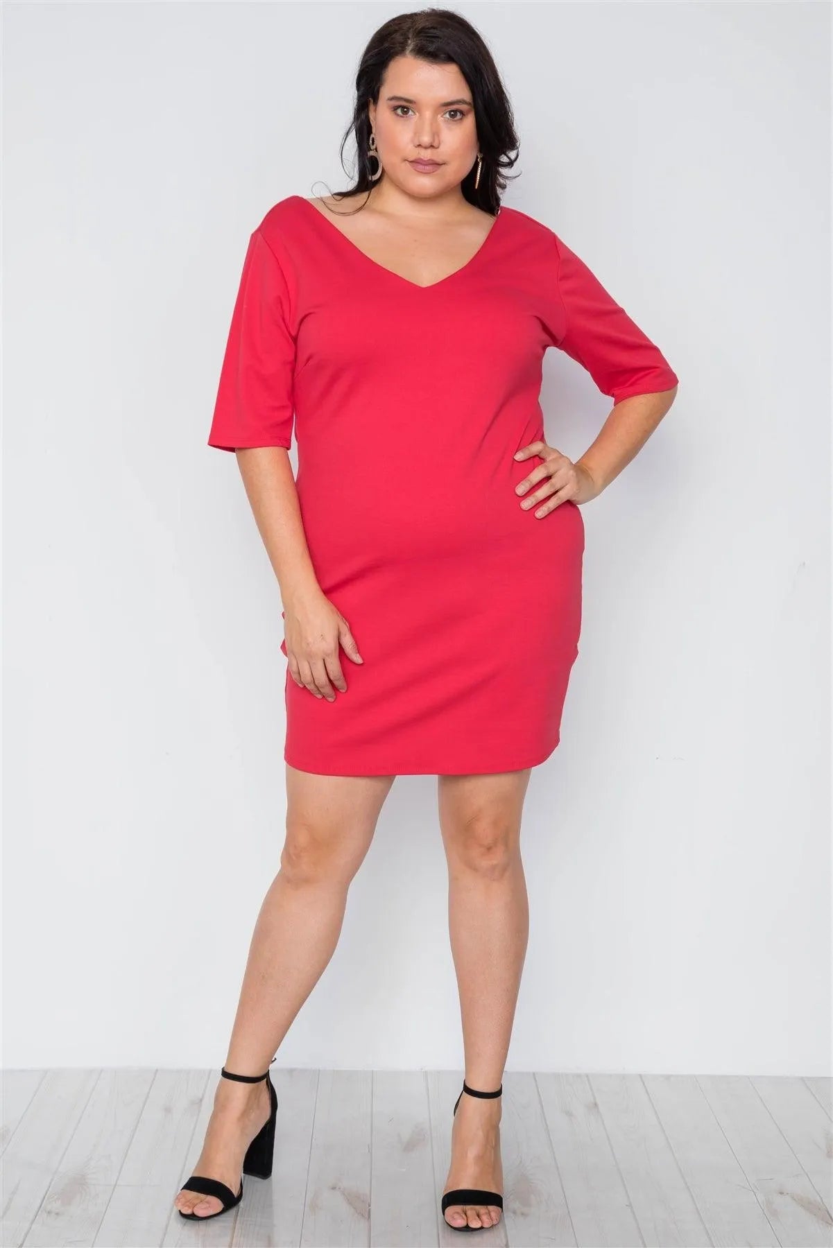 Junior Plus Size Red Back Lace Detail Mini Dress /2-2-2 - Tasha Apparel Wholesale
