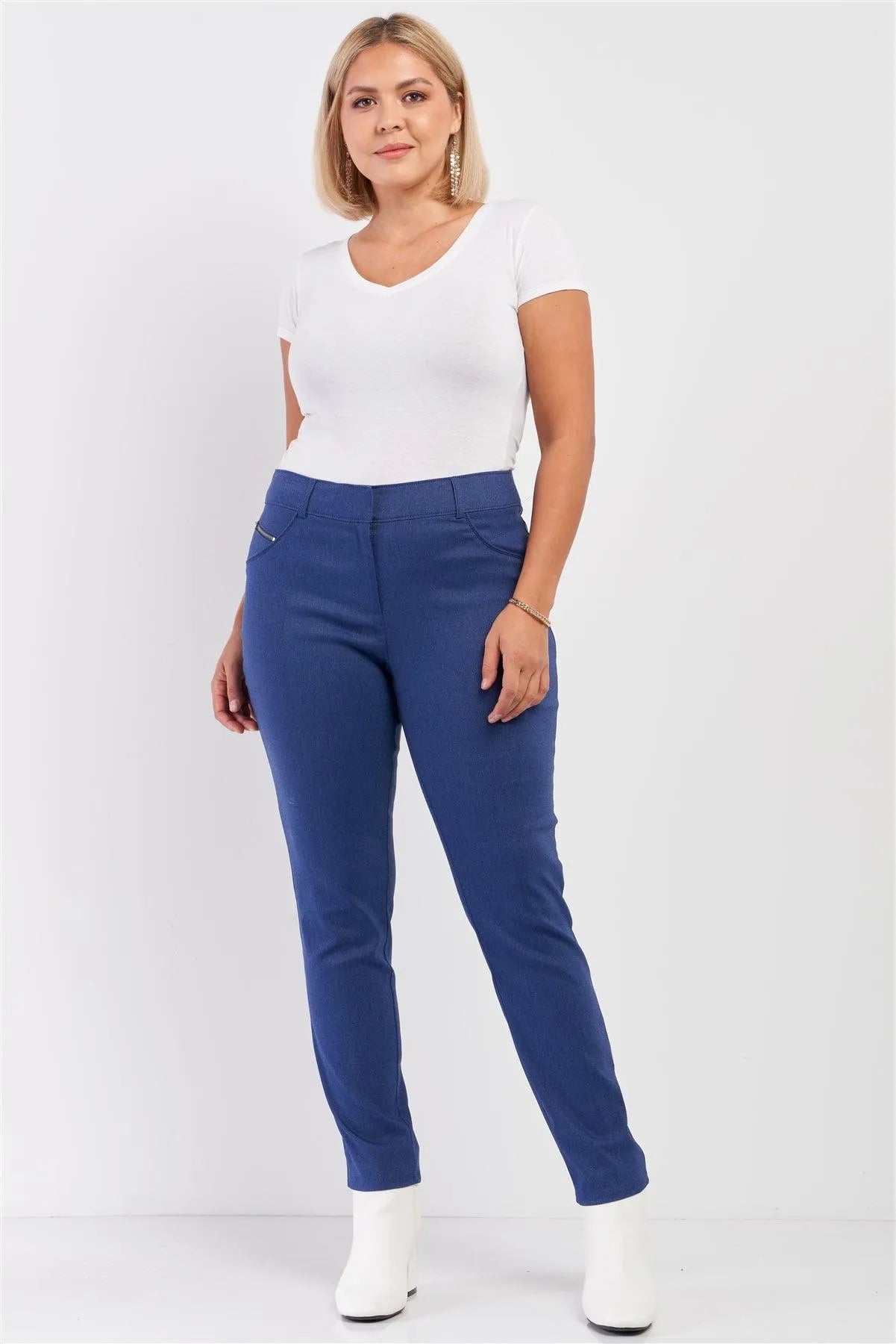 Junior Plus Medium Blue Mid-Rise Denim Legging Slim Fit Pants /2-2-1 - Tasha Apparel Wholesale