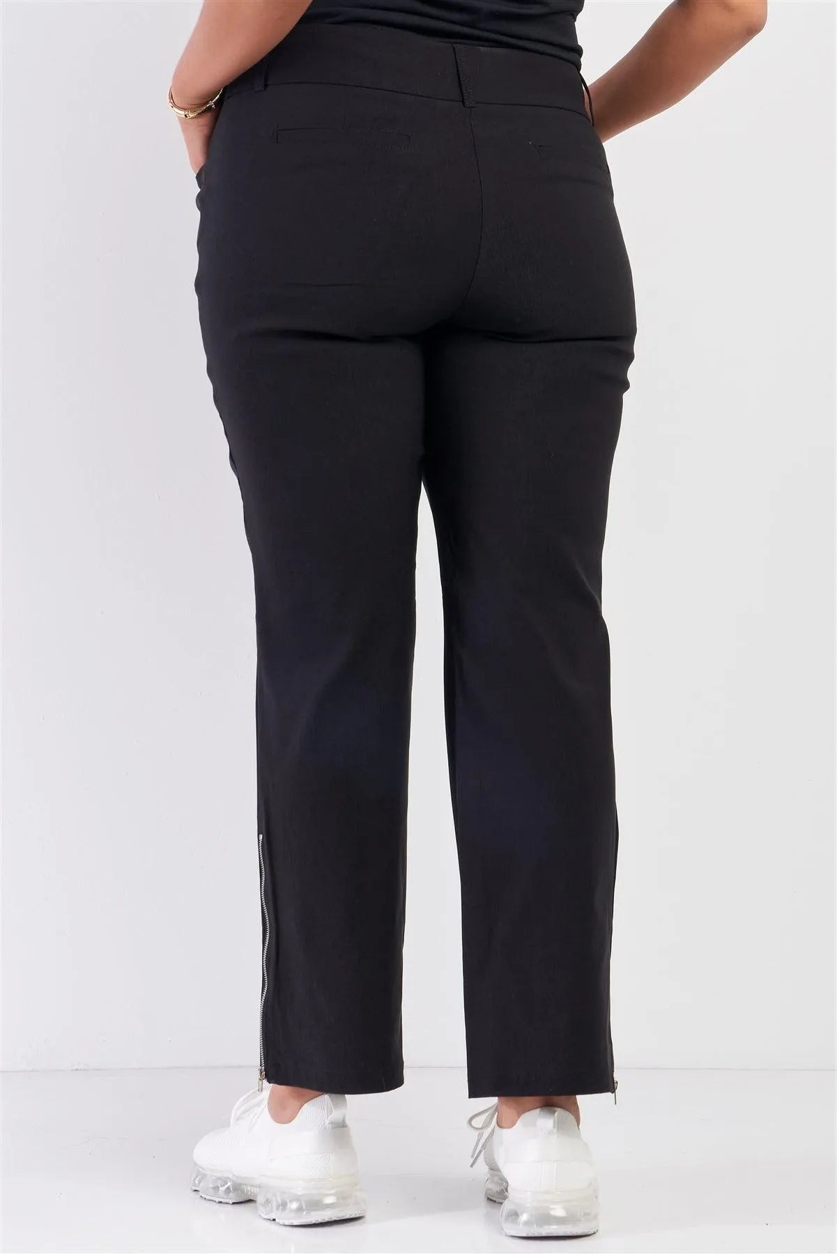 Junior Plus Black Mid-Rise Two Side Leg Zipper Pants /2-2-1 - Tasha Apparel Wholesale
