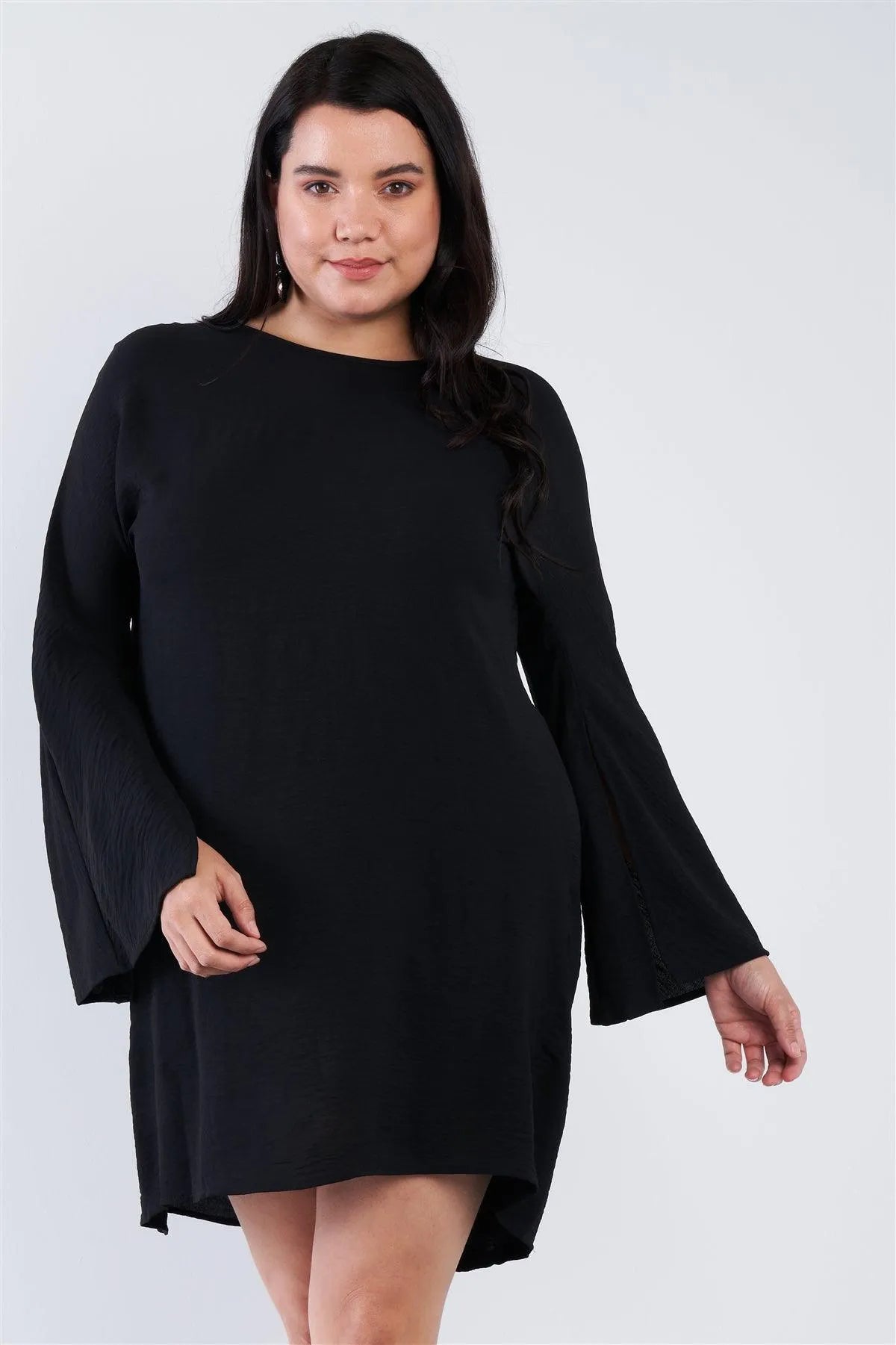 Plus Size Black Retro Chic Full Slit Sleeve Mini Dress /2-3-2 - Tasha Apparel Wholesale