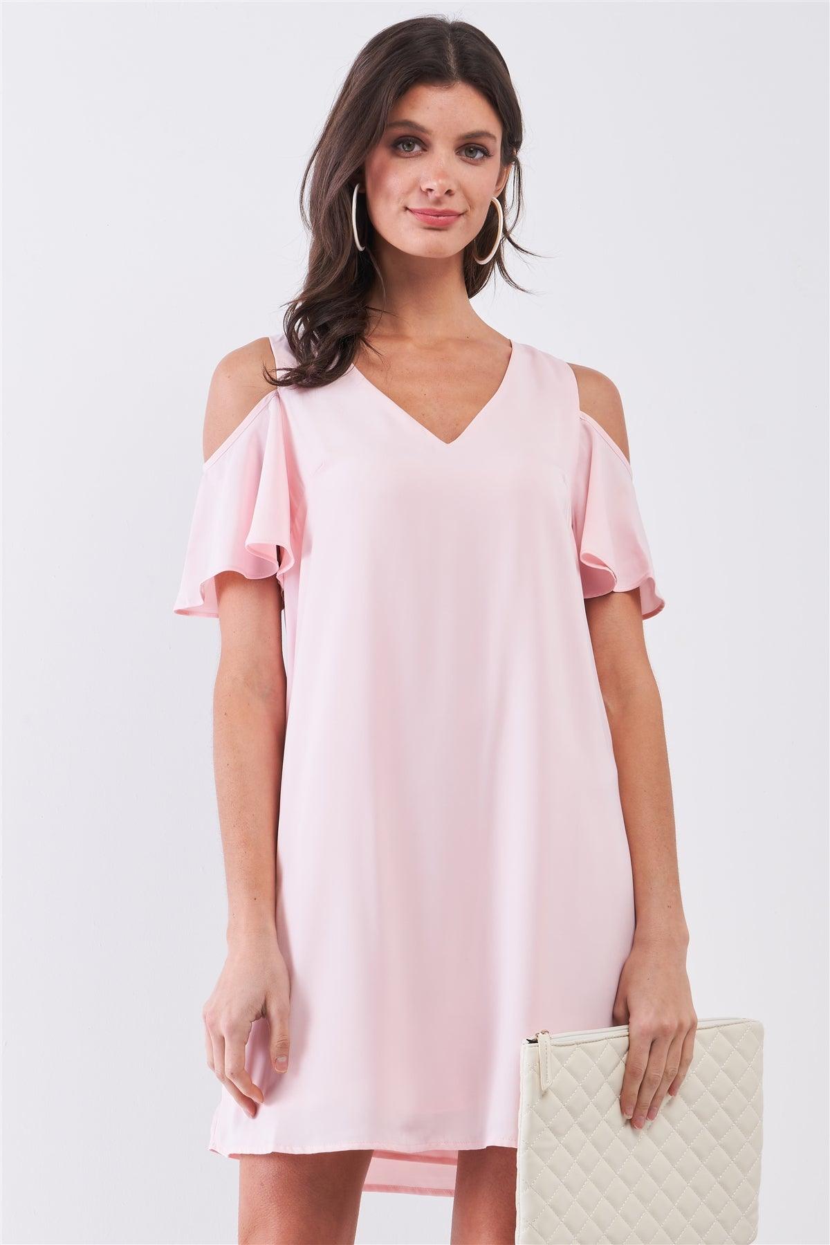 Blush Relaxed Fit V-Neck Cut-Out Shoulder Sleeve Detail Mini Dress