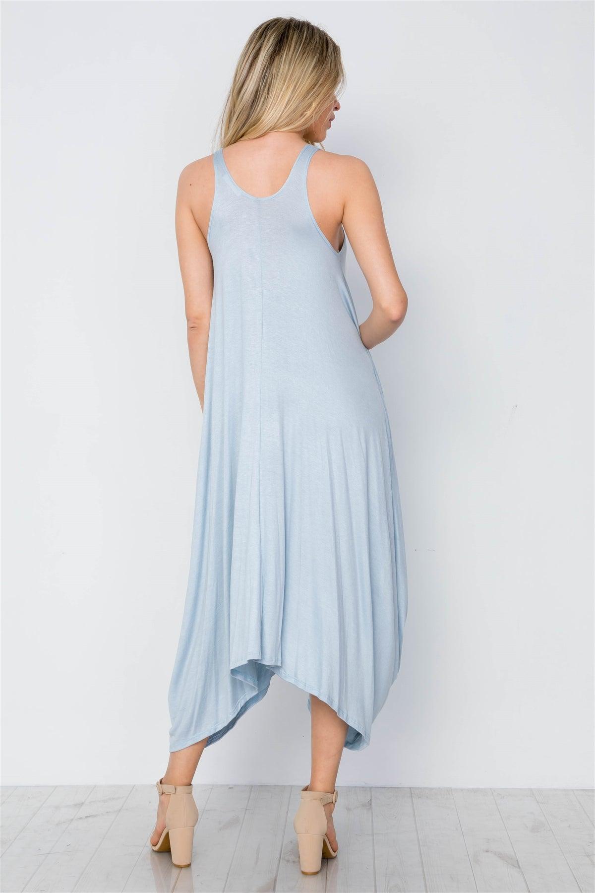 Light Blue Basic Loose Fit Sleeveless Midi Dress