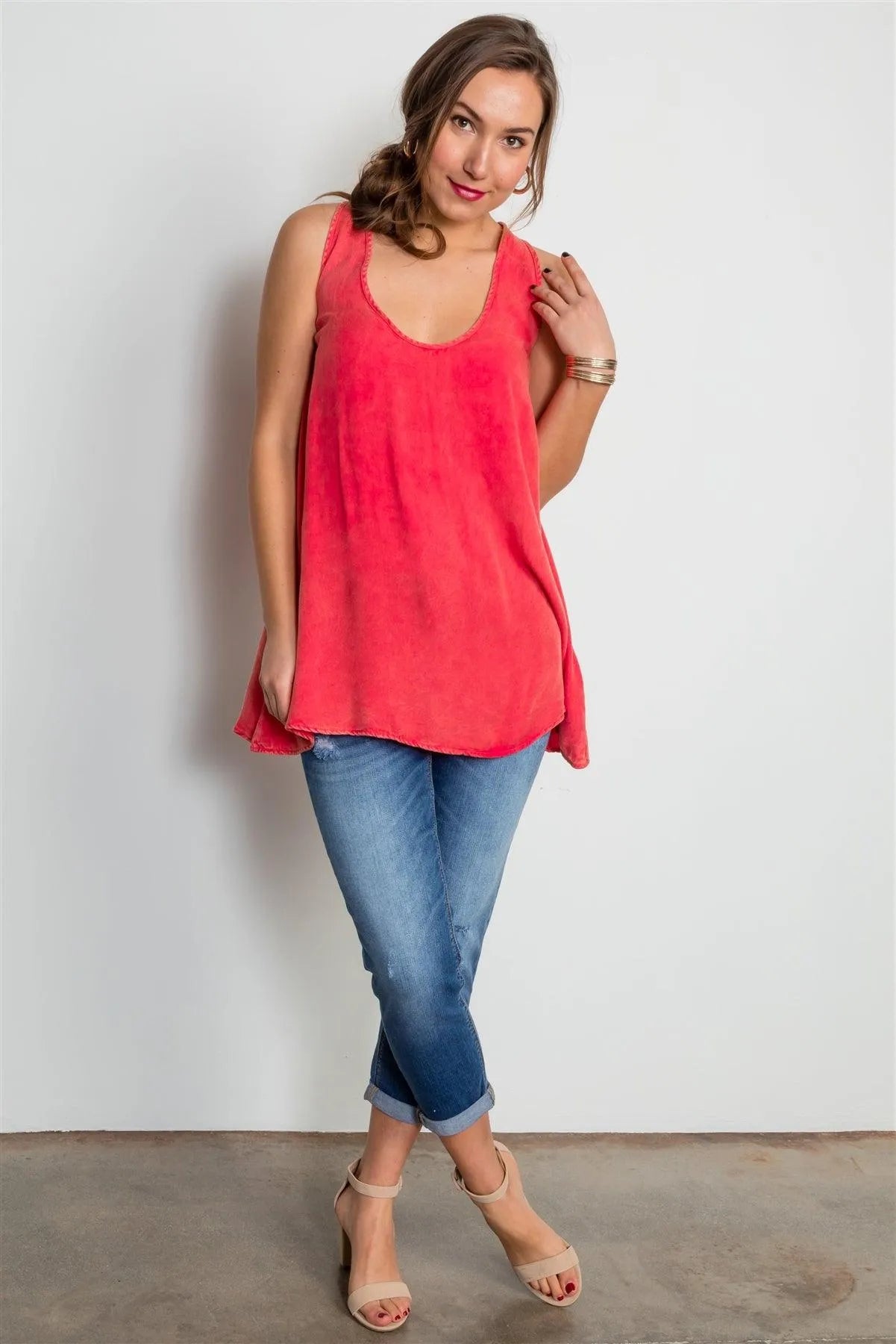 Mineral Wash Rust Low Back Swing Oversize Tunic Mini Dress / 3-1-1 - Tasha Apparel Wholesale