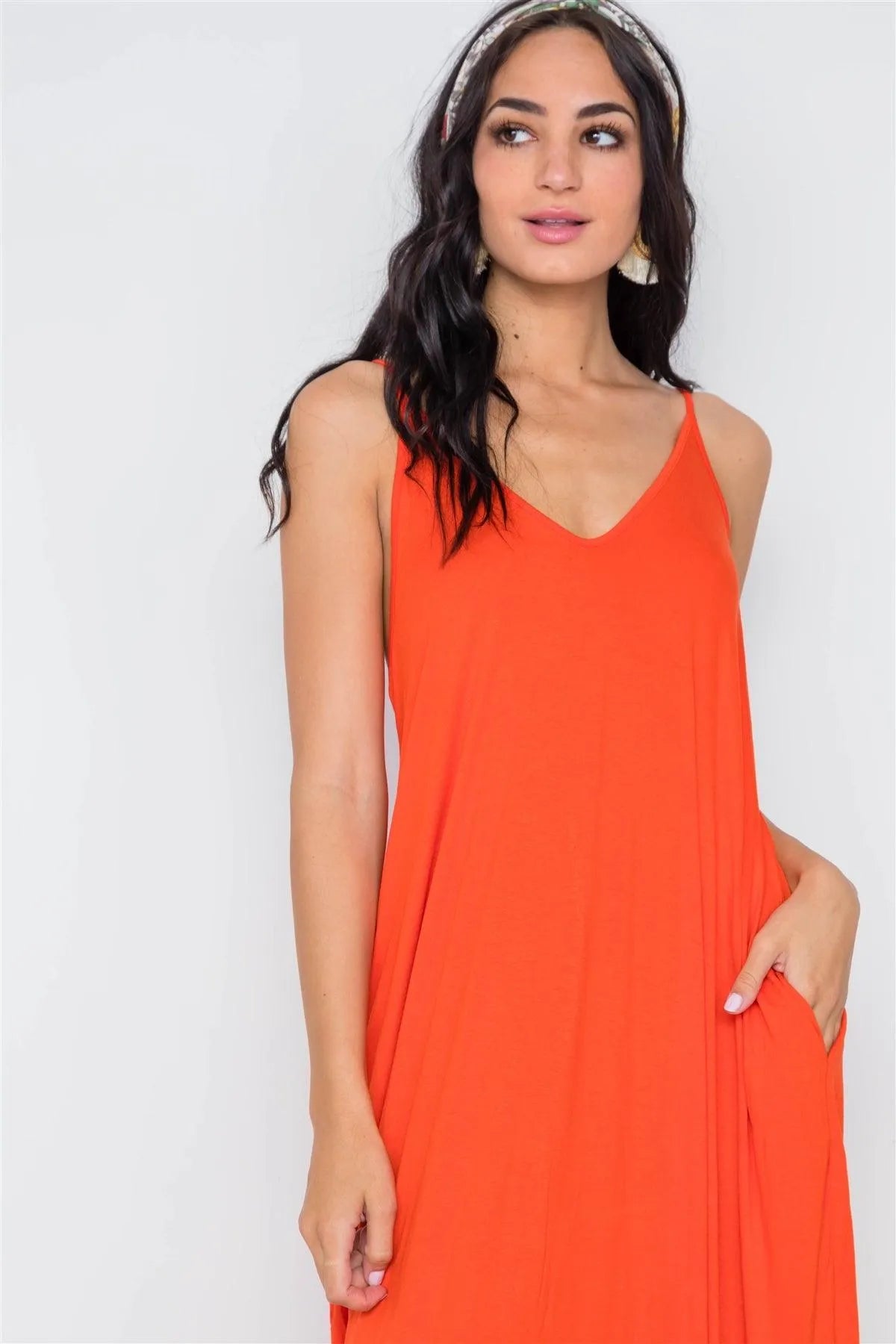 Orange Solid Cami Maxi Dress /1-2-3 - Tasha Apparel Wholesale