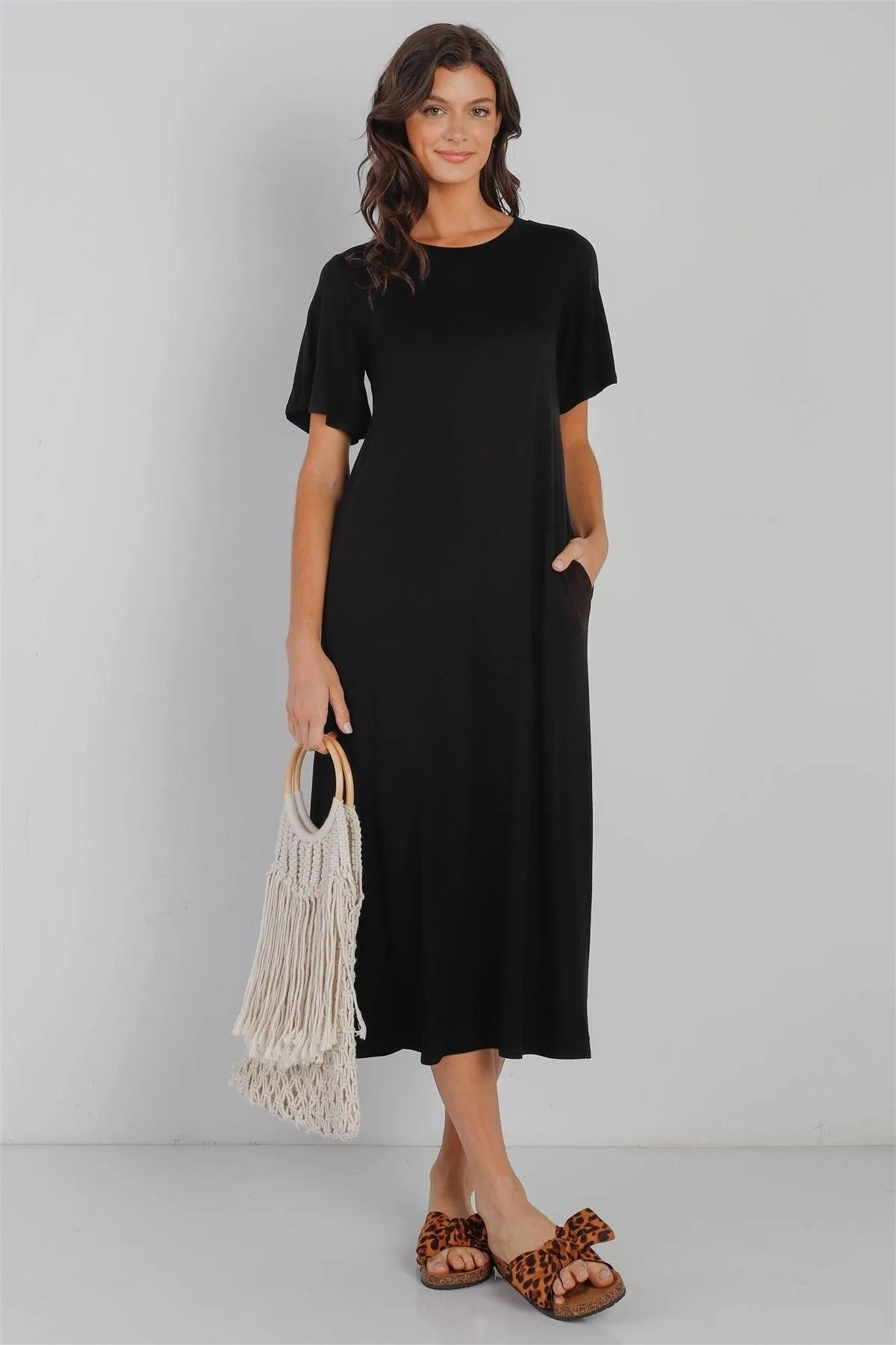 Black Short Sleeve Midi Dress /1-2-1 - Tasha Apparel Wholesale