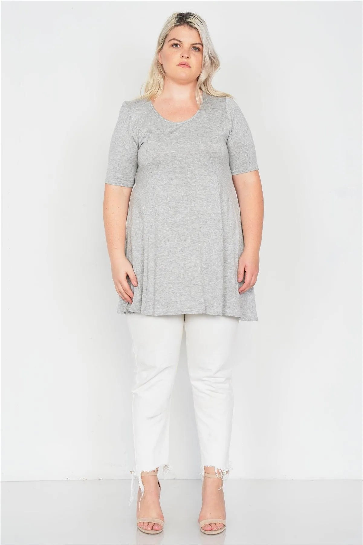 Grey Plus Size Solid Knit Tunic Top / 2-2-2 - Tasha Apparel Wholesale