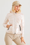 Rose Pink Long Sleeve Fuzzy Faux Fur Hood Padded Jacket