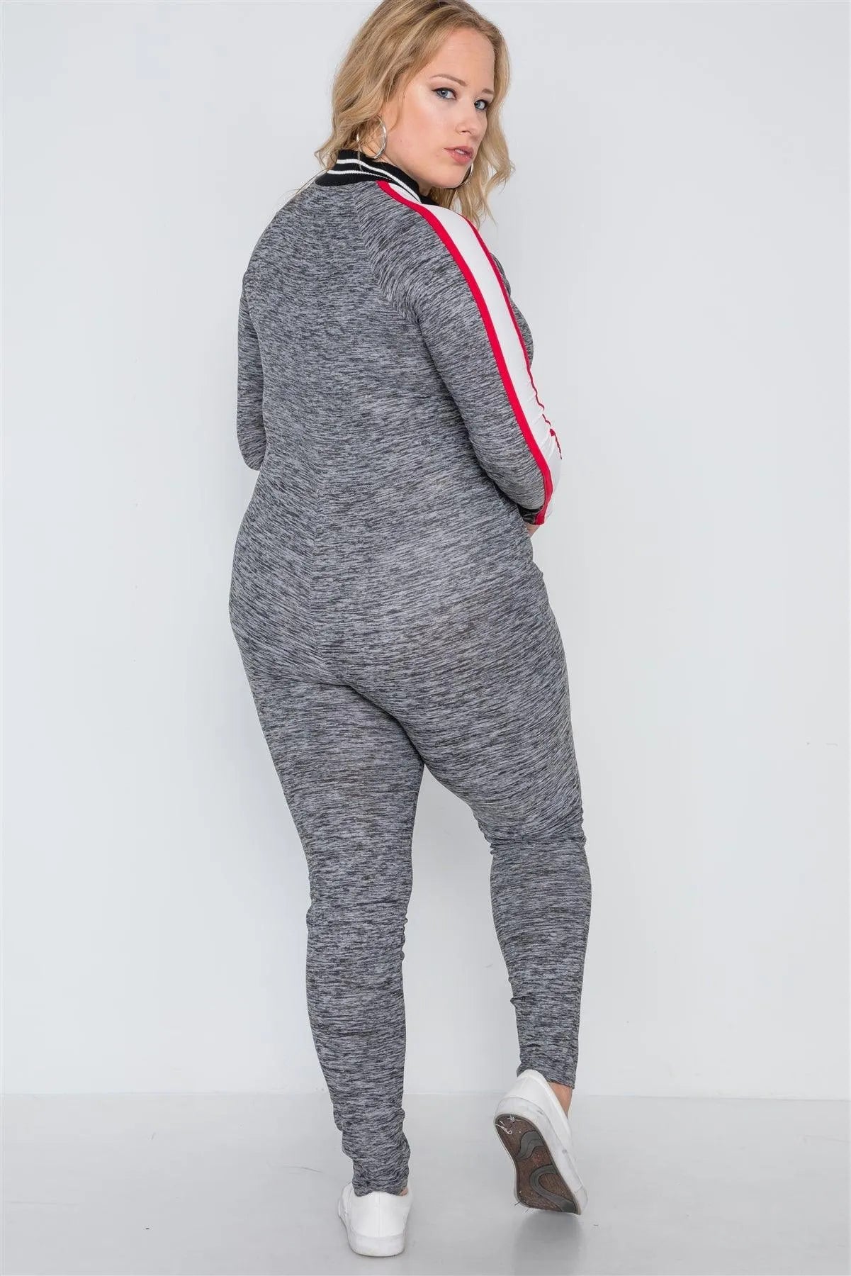 Plus Size Grey Heathered Colorblock Jumpsuit - Tasha Apparel Wholesale