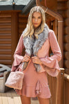 Barvikha Luxury Pink Vegan Leather Faux Fur Trim Sleeveless Bow Back Detail Vest /2-2-2