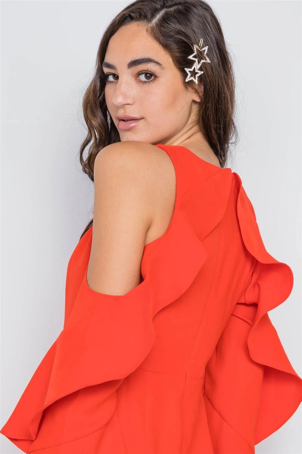 Coral Cold Shoulder Bell Sleeve Mini Dress /2-1-1 - Tasha Apparel Wholesale