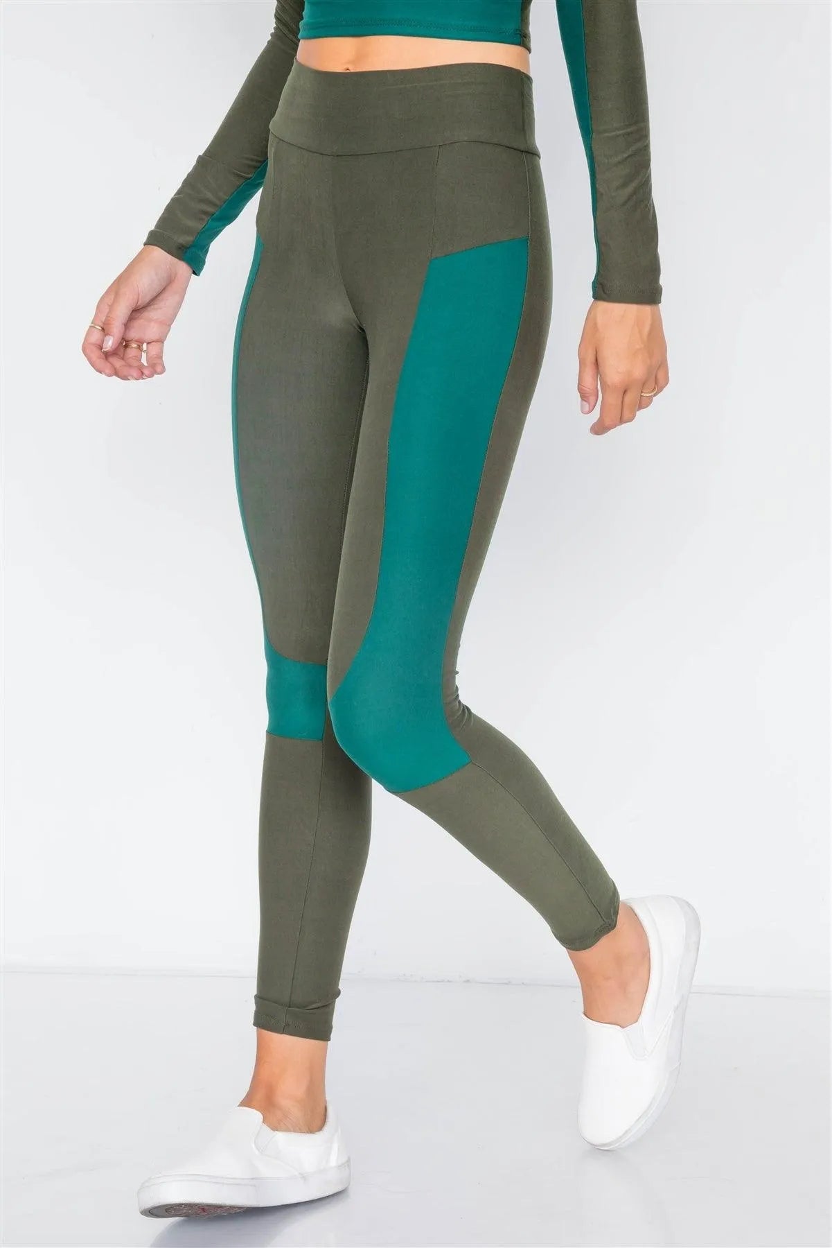Green Knit Colorblock Two Piece Top & Legging Set / 2-2-2 - Tasha Apparel Wholesale