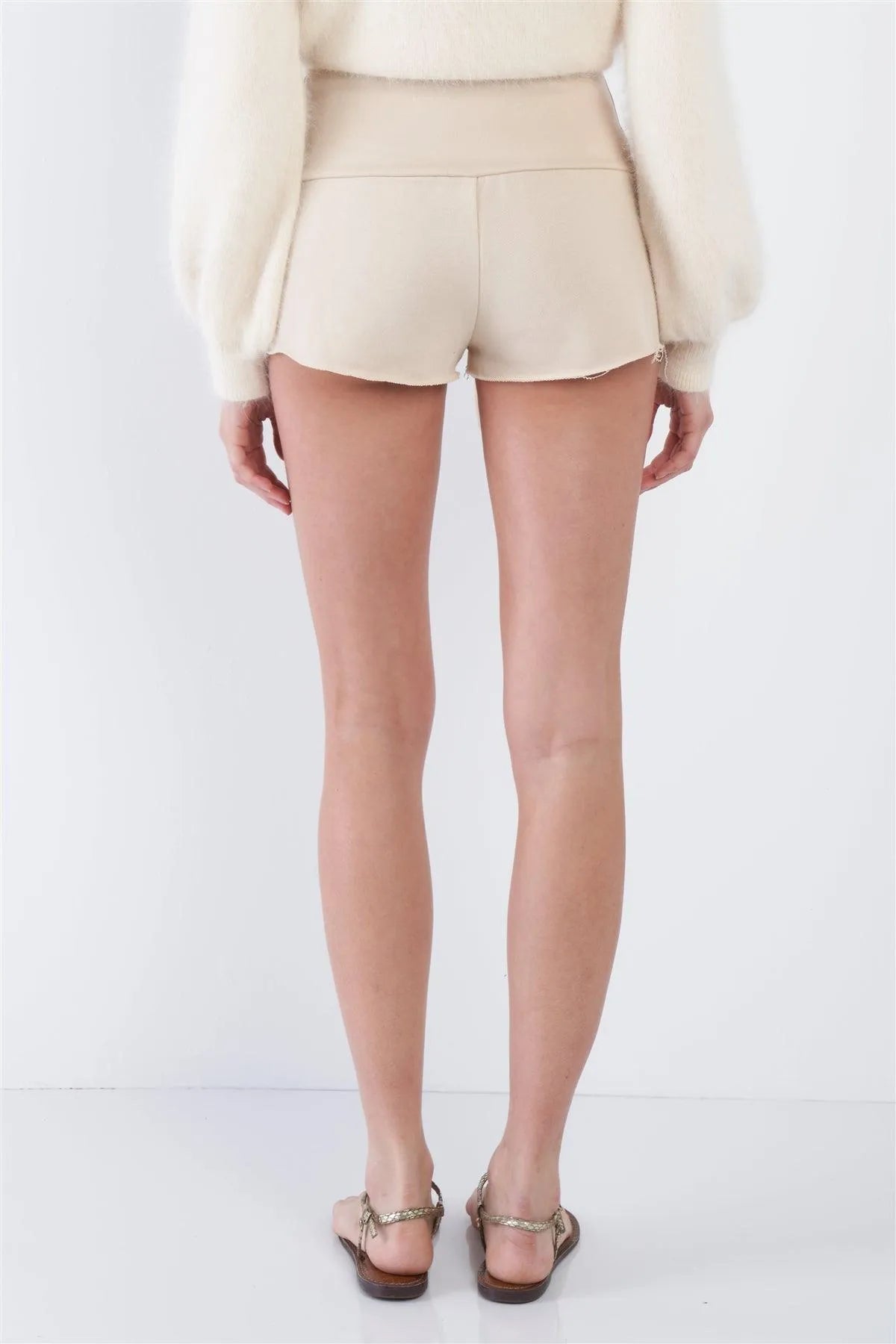 Ecru Nude Lace Up Casual Raw Hem Short Shorts /3-2-1 - Tasha Apparel Wholesale