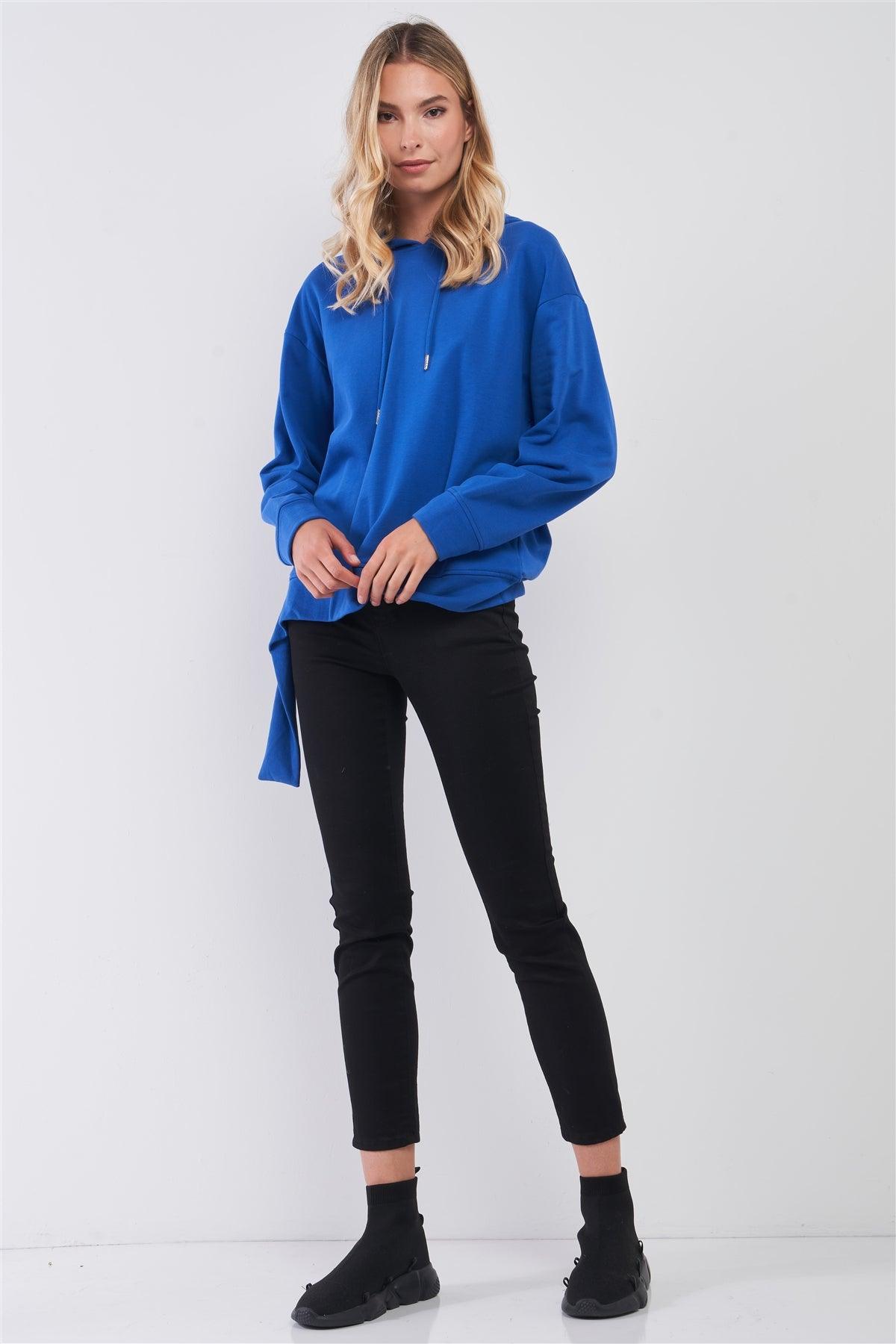 Cobalt Blue Oversized Uneven Hem Graphic "Venice" Pullover Hoodie Sweatshirt /3-2-1 - Tasha Apparel Wholesale