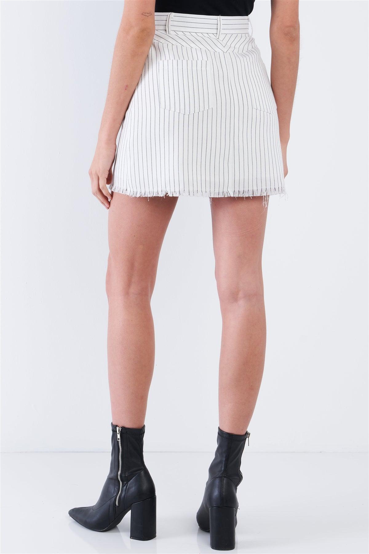 Off-White Raw Edged Pin Stripe Mini Skirt