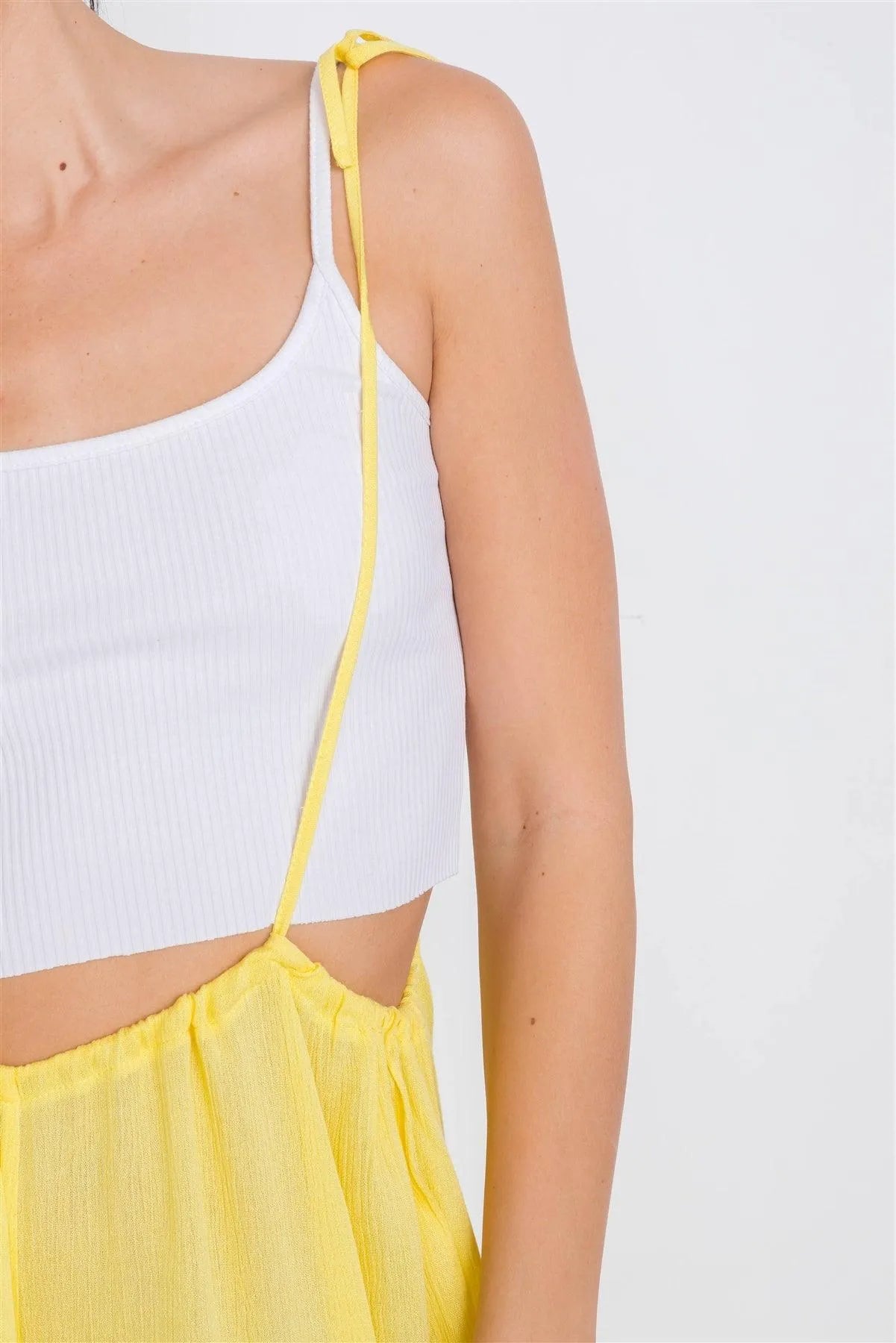 Yellow Overall Vintage Sheer Wide Leg Jumpsuit / 3-2-1 - Tasha Apparel Wholesale