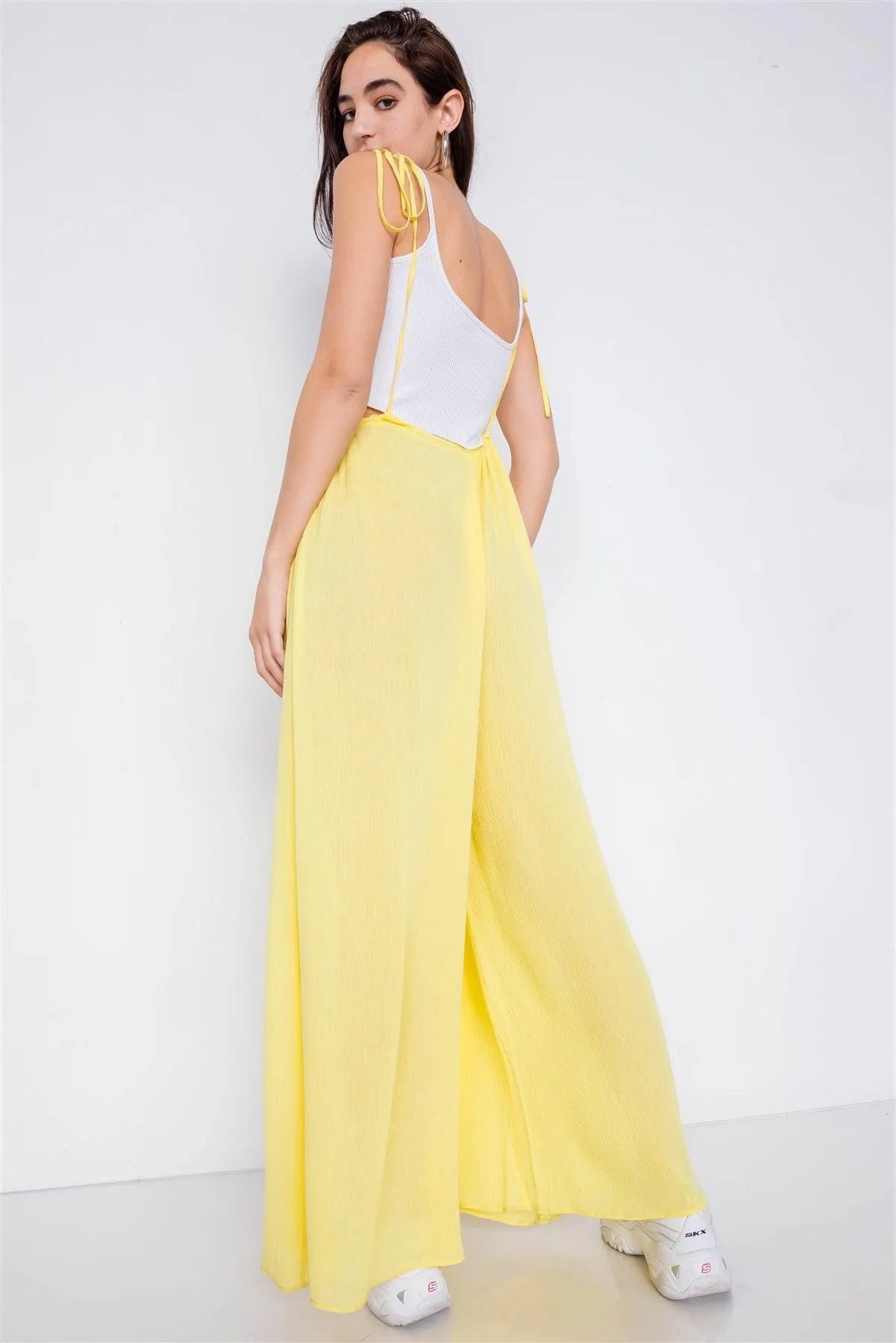 Yellow Overall Vintage Sheer Wide Leg Jumpsuit / 4-2-1 - Tasha Apparel Wholesale