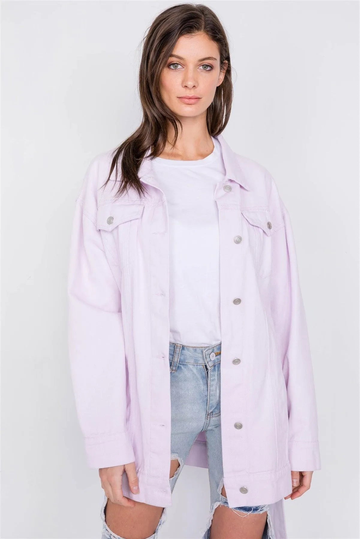 Pastel Lavender Vintage Denim Mini Jean Dress Jacket /4-2 - Tasha Apparel Wholesale