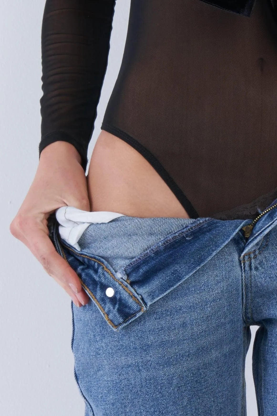 Black Sheer Velvet Color Block Snap Thong Bodysuit /4-2-1 - Tasha Apparel Wholesale