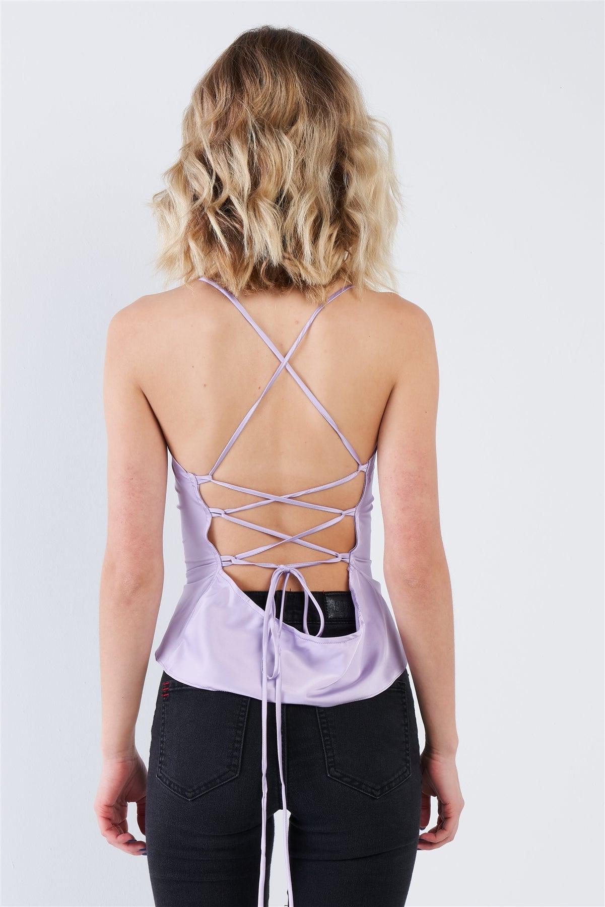 Lavender Silk Criss-Cross Open Back Retro Chic Top