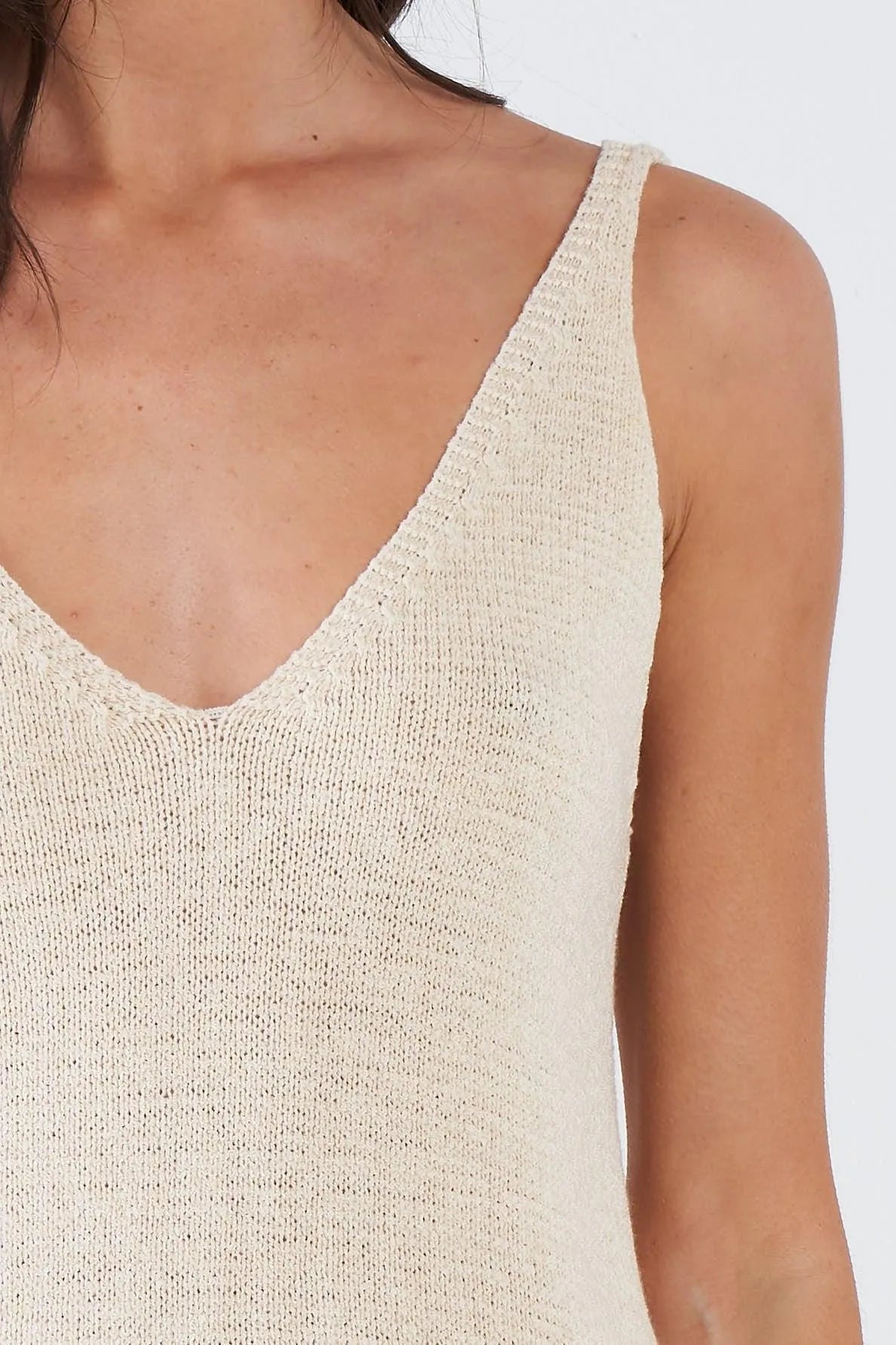 Ivory Knit Relaxed Fit Tank Top & Draw String Semi-Sheer Short Set /2-2-1 - Tasha Apparel Wholesale