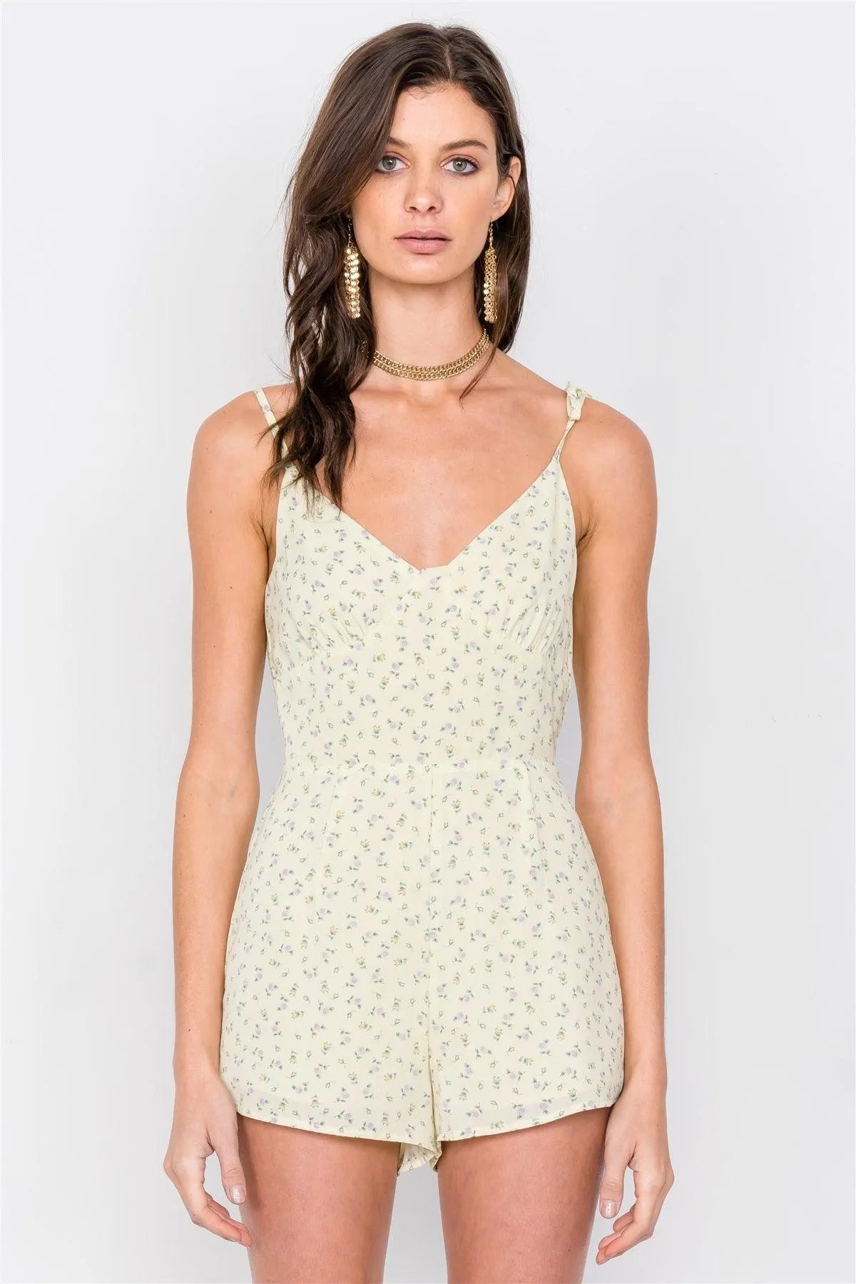 Lemonade Yellow Boho Floral Mini Chic Casual Romper /2-1-1 - Tasha Apparel Wholesale