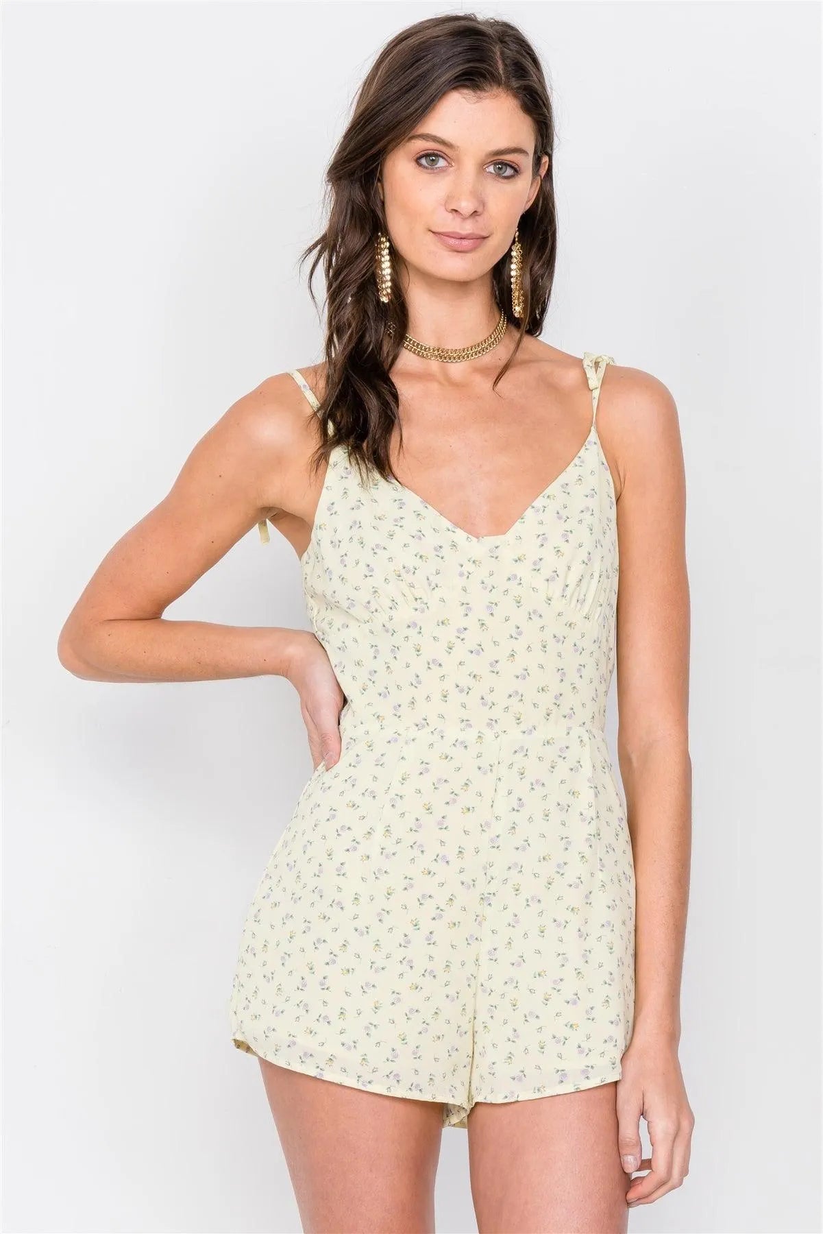 Lemonade Yellow Boho Floral Mini Chic Casual Romper /3-2-1 - Tasha Apparel Wholesale