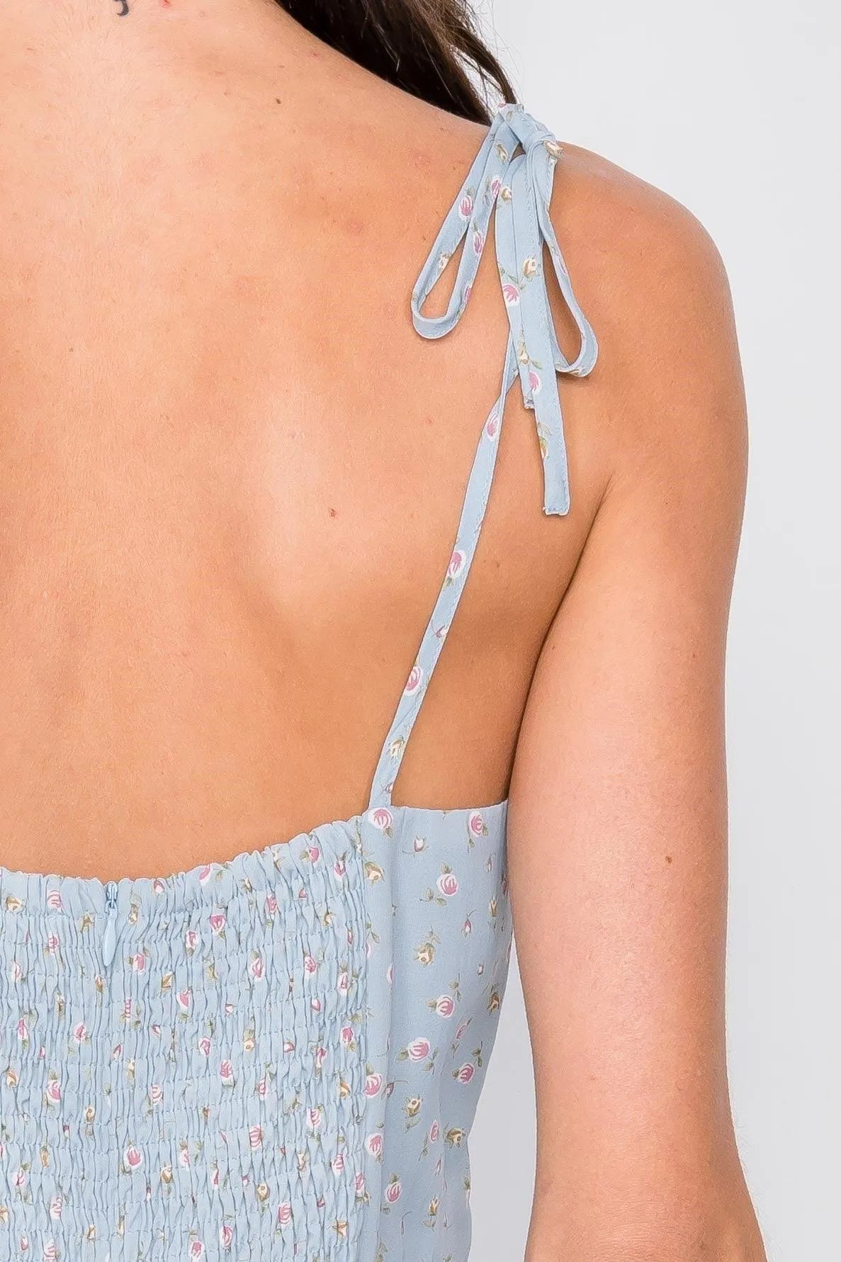 Sky Blue Boho Floral Mini Chic Casual Romper /2-1-1 - Tasha Apparel Wholesale