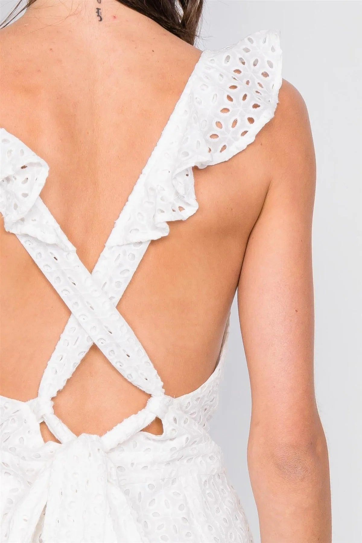 Off-White Eyelet Mini Short Romper /4-2-1 - Tasha Apparel Wholesale