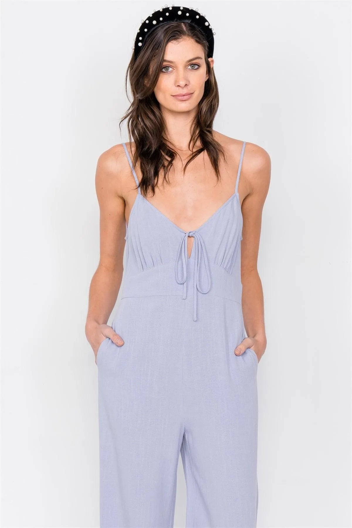 Pastel Lavender V-Neck Casual Maxi Jumpsuit /3-2-1 - Tasha Apparel Wholesale