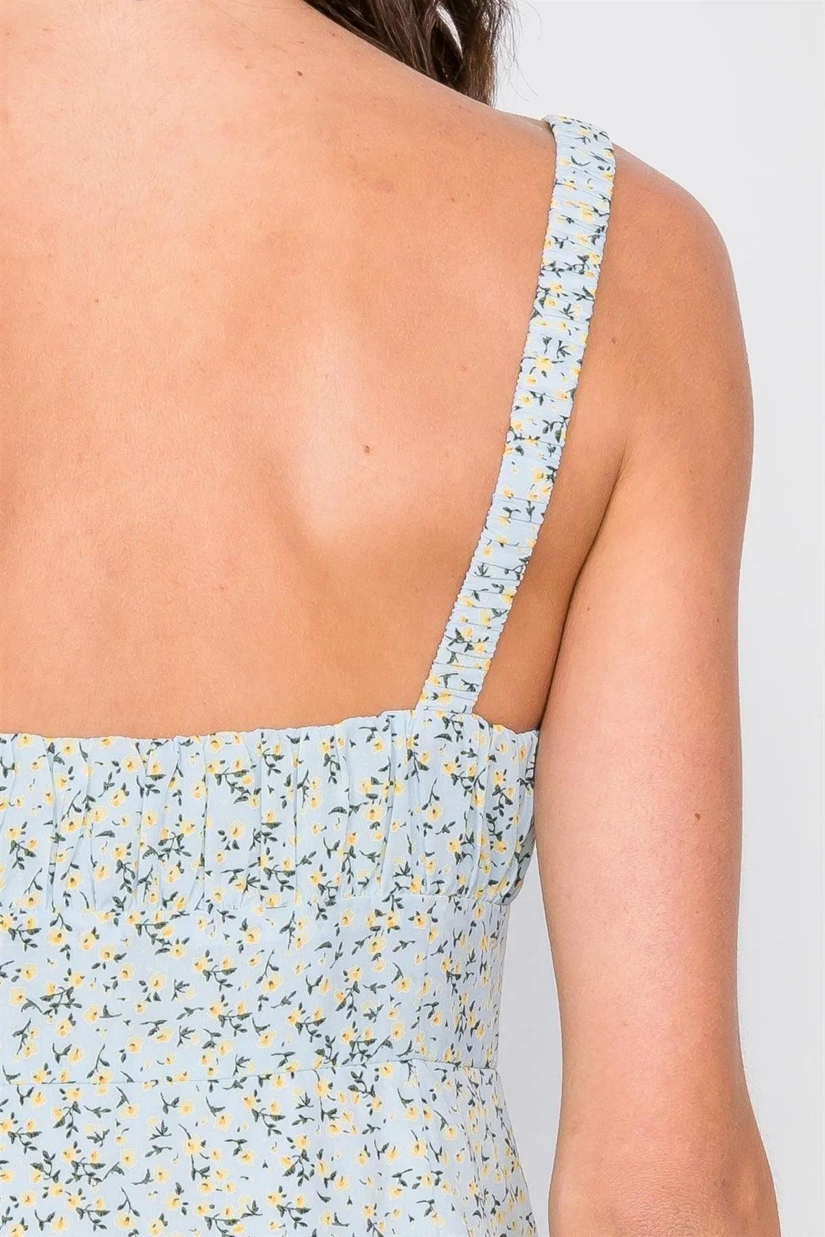 Mint Blue Minimalist Boho Floral Chic Mini Dress /3-2-1 - Tasha Apparel Wholesale