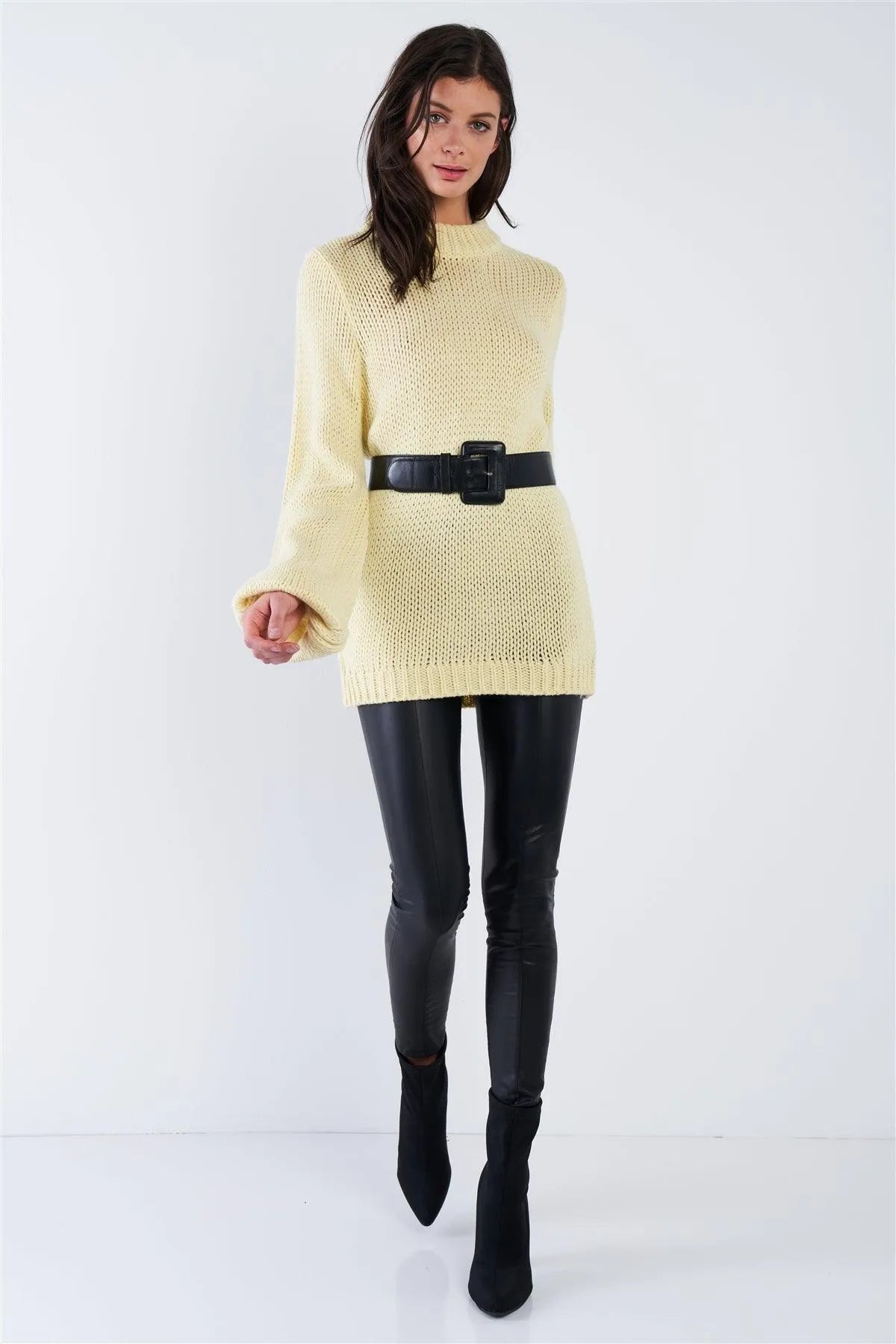 Yellow Knit Oversized Scoop Neck Sweater /3-2-1 - Tasha Apparel Wholesale