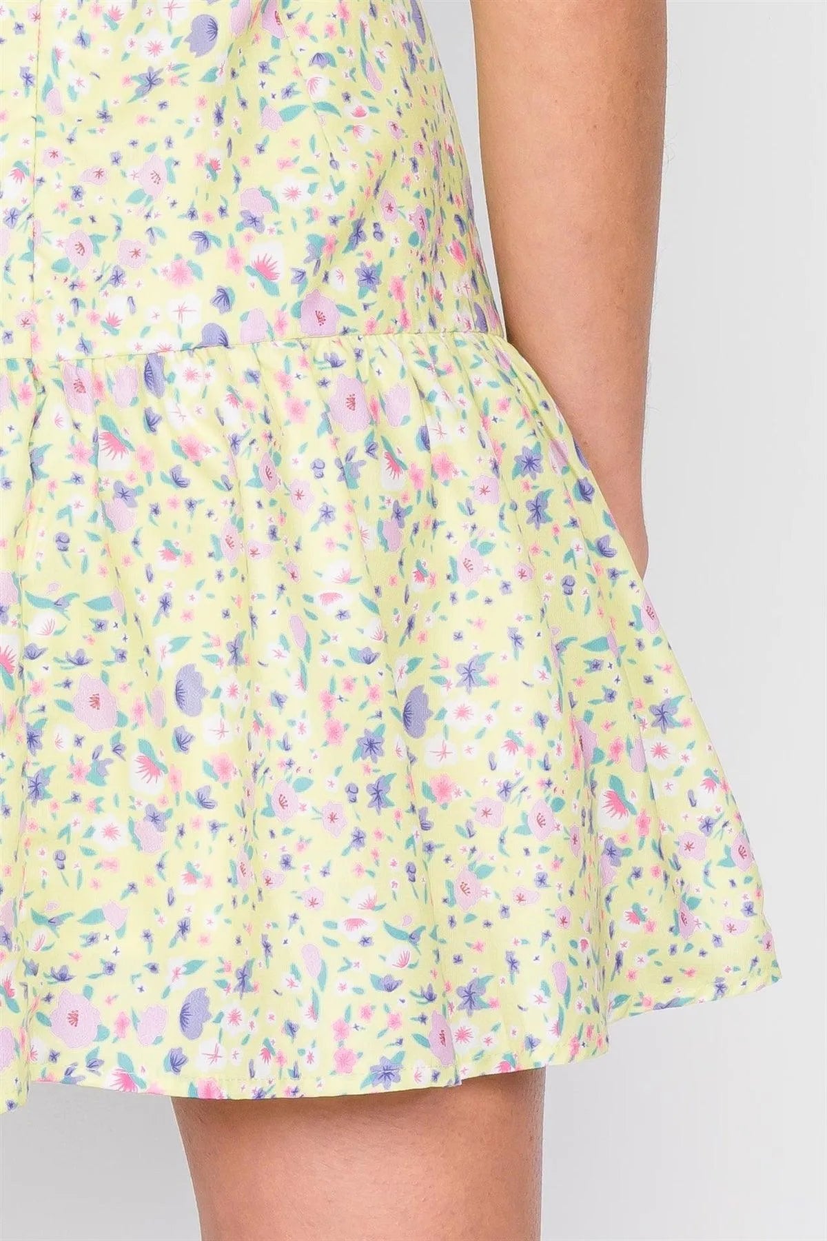 Lemon Lime Green Cartoon Floral Print Mini Cotton Dress /2-1-1 - Tasha Apparel Wholesale