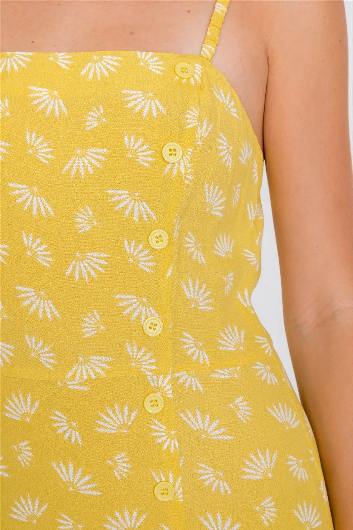 Yellow Feather Floral Print Square Neck Accordion Cami Dress /3-2-1 - Tasha Apparel Wholesale