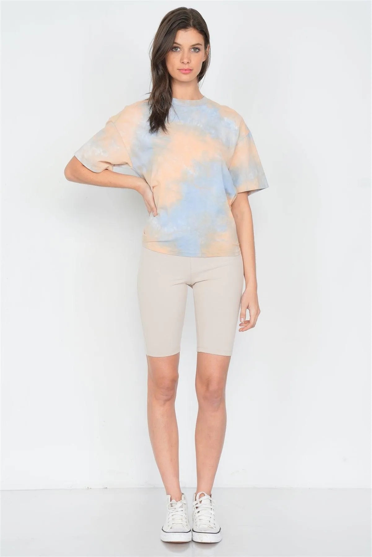Orange Tie Dye Back Cut Out Knot Vintage Relaxed Fit Tee /3-2-1 - Tasha Apparel Wholesale