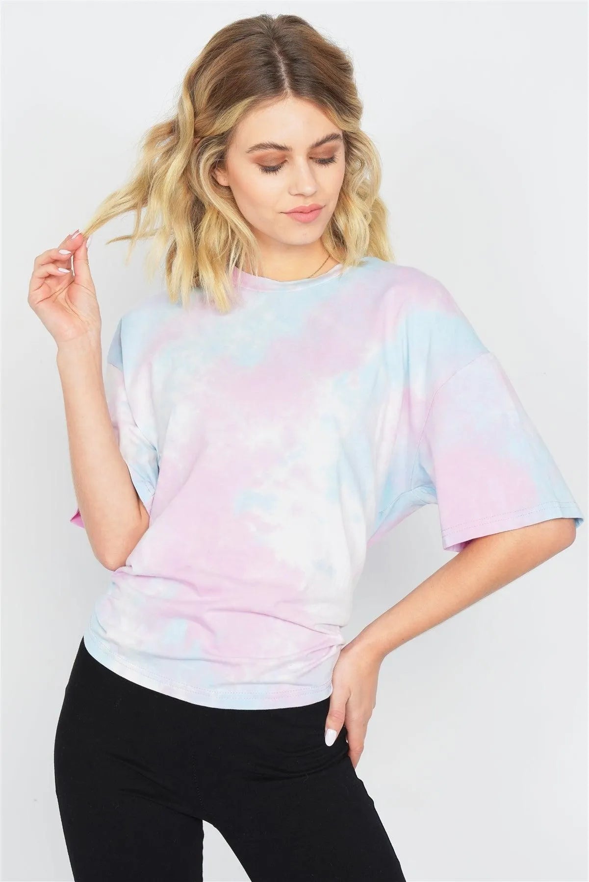 Pink Tie Dye Back Cut Out Knot Vintage Relaxed Fit Tee /3-2-1 - Tasha Apparel Wholesale