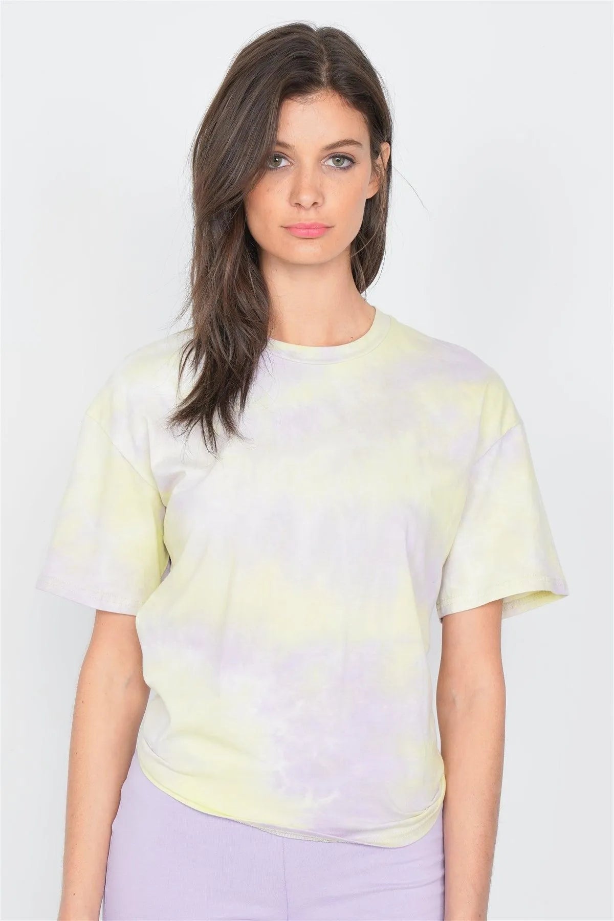 Yellow Tie Dye Back Cut Out Knot Vintage Relaxed Fit Tee /3-2-1 - Tasha Apparel Wholesale