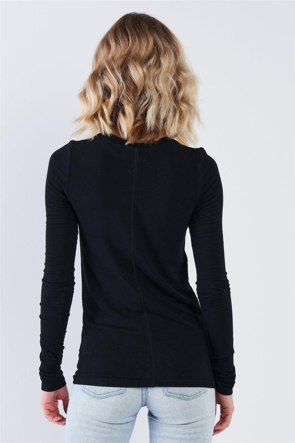 Black Casual Basic Long Sleeve Stretchy Bodycon Top