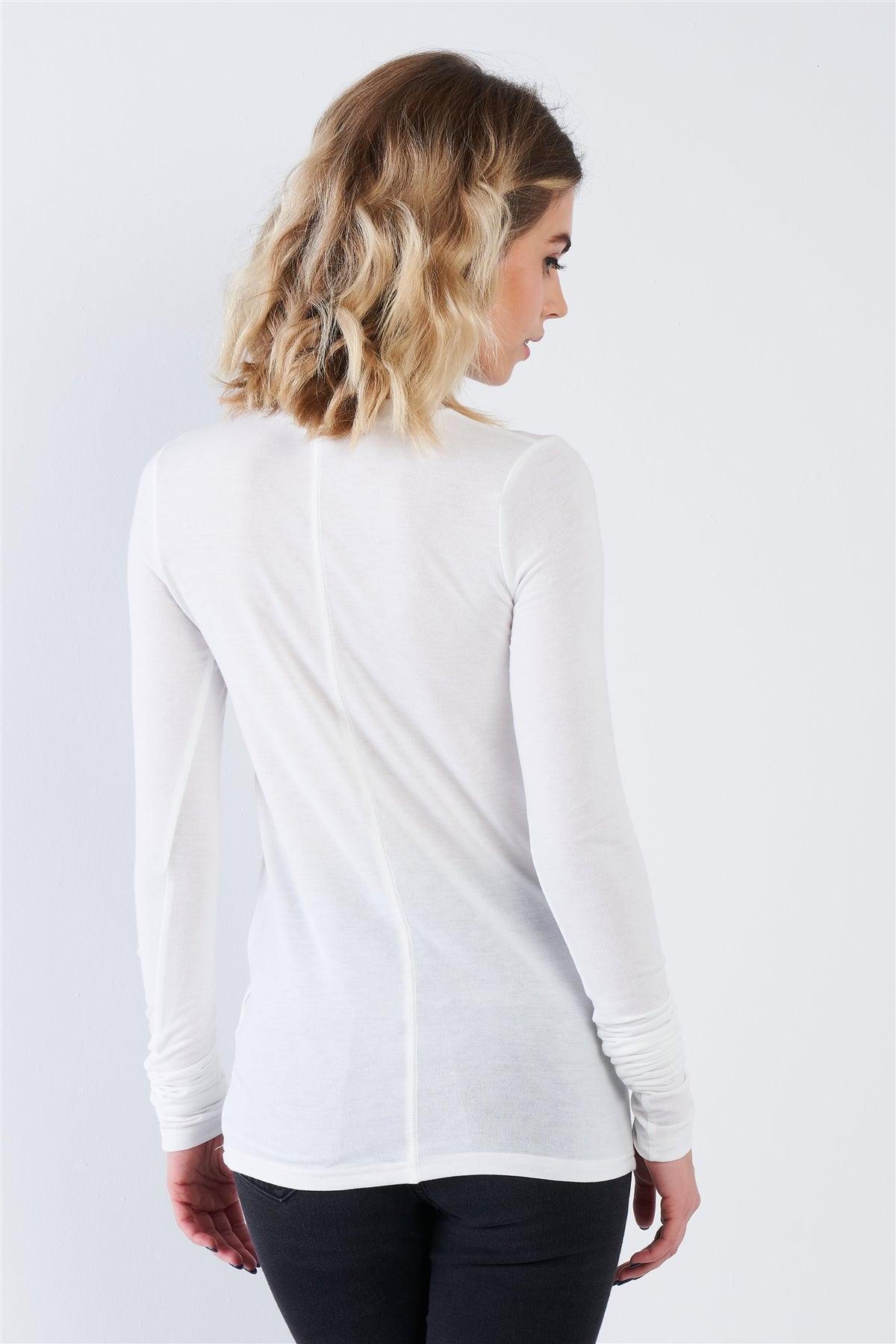 Off-White Casual Basic Long Sleeve Stretchy Bodycon Top