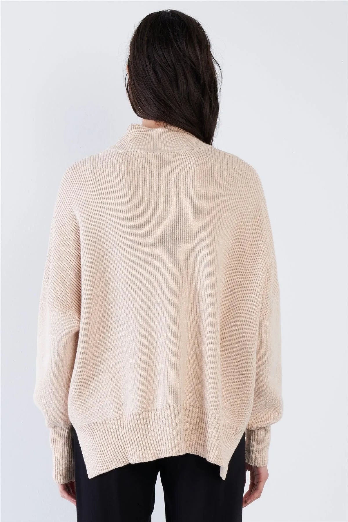 Beige Chic Oversized Knit Sweater - Tasha Apparel Wholesale