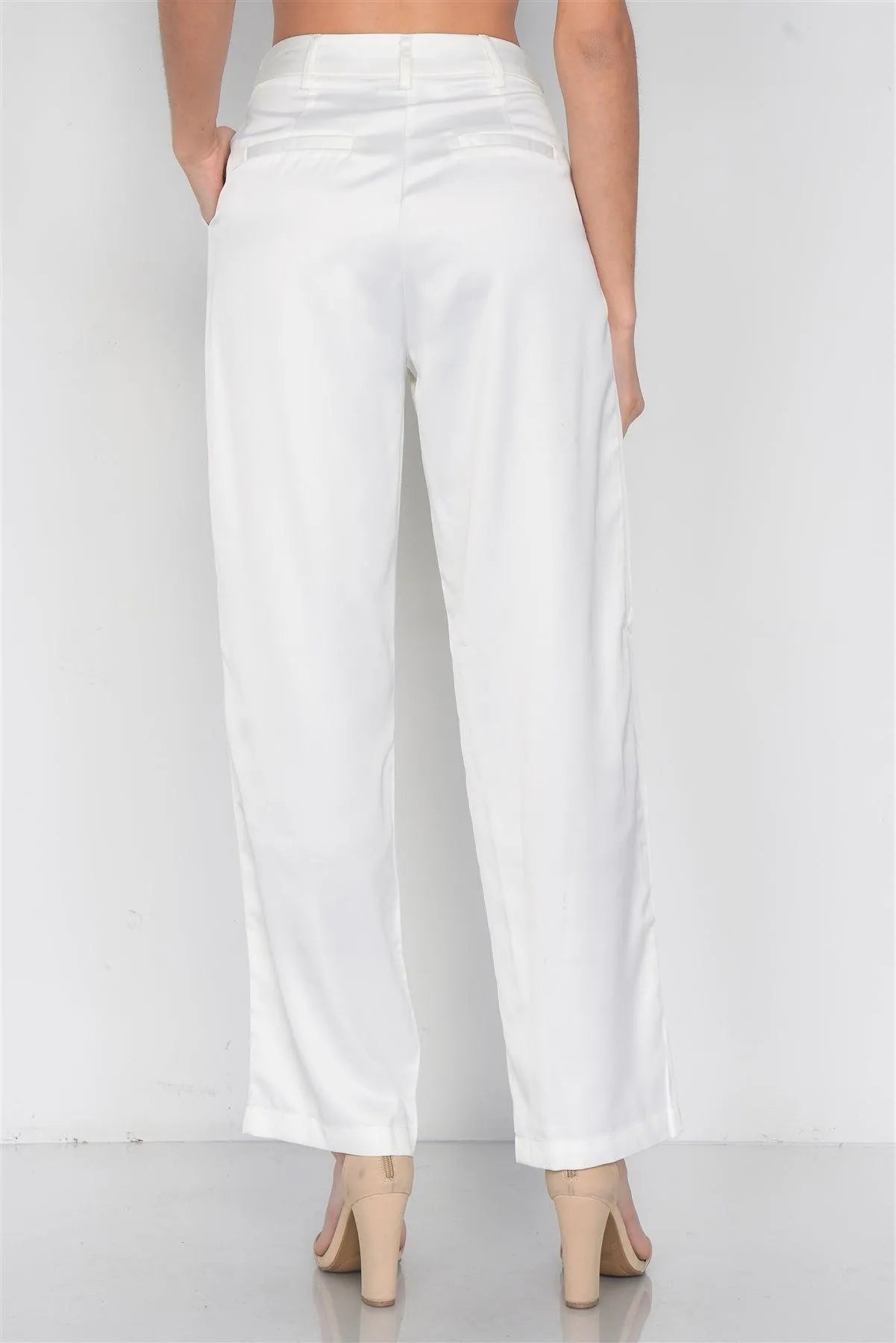 Ivory Silk Boyfriend Blazer & Chic High-Waist Pleated Ankle Pant Set - Tasha Apparel Wholesale