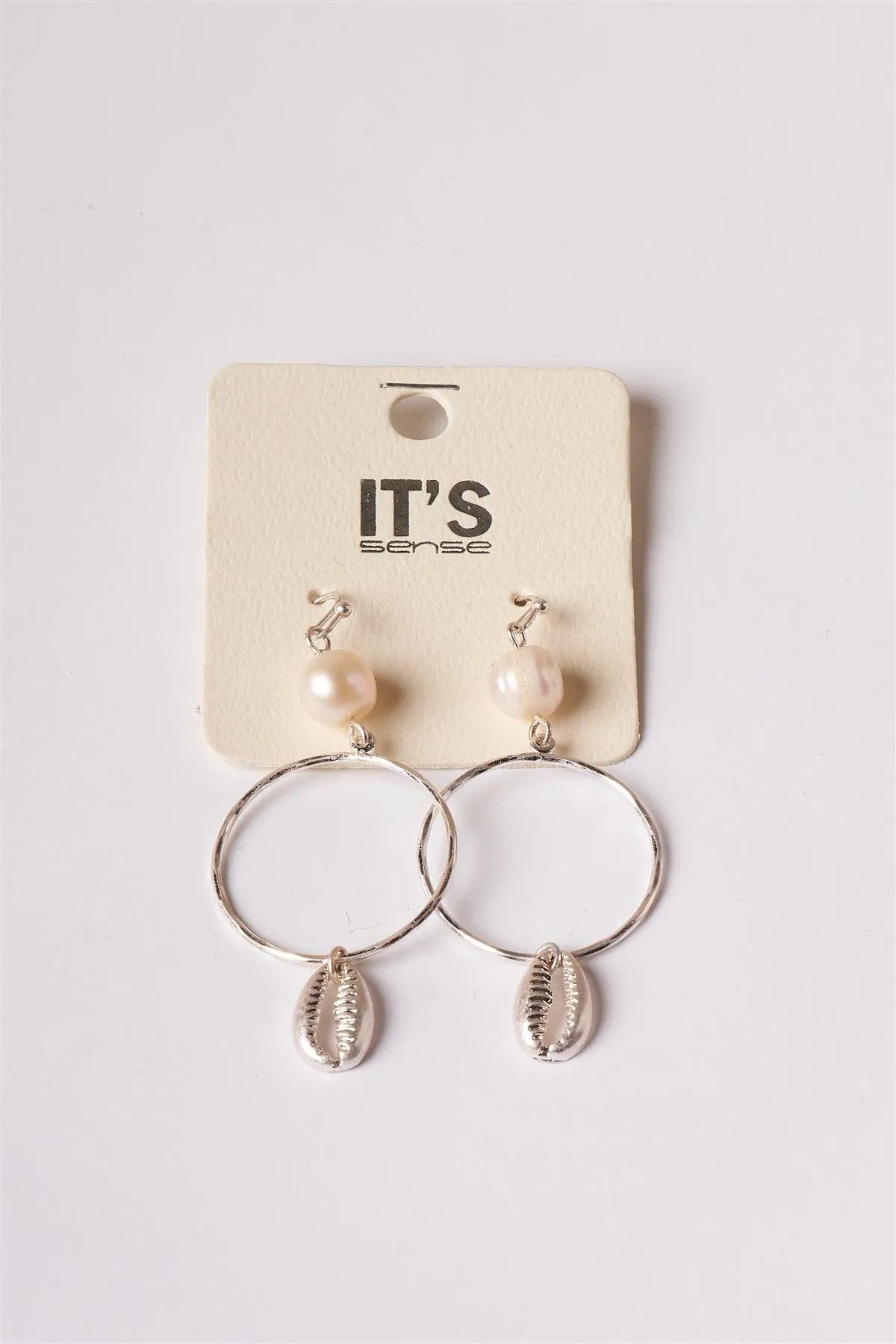 Pearl Silver Cowrie Shell Hoop Drop Earrings /3 Pairs - Tasha Apparel Wholesale