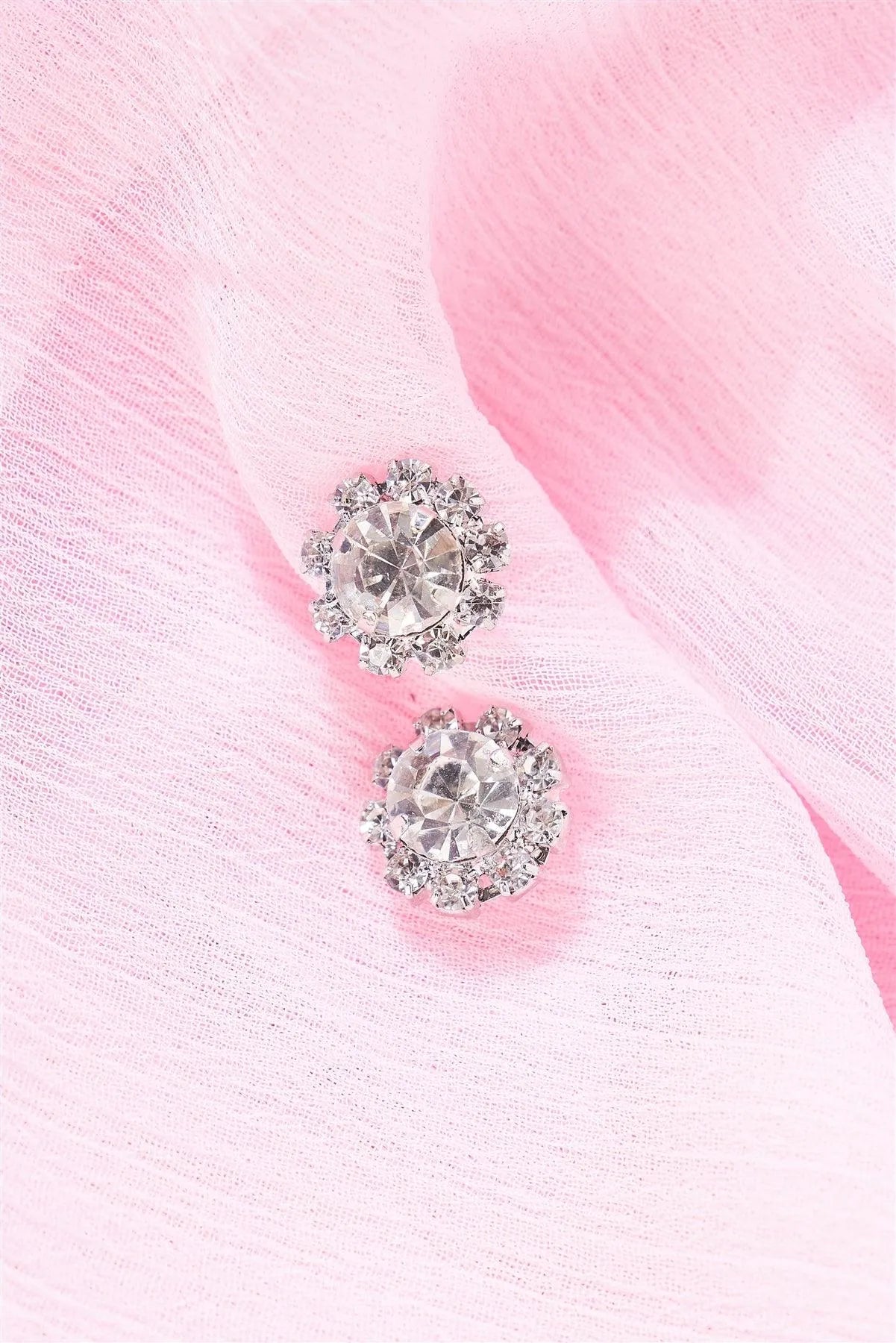 Silver Diamond Incrusted Carnation Stud Earrings /3 Pairs - Tasha Apparel Wholesale