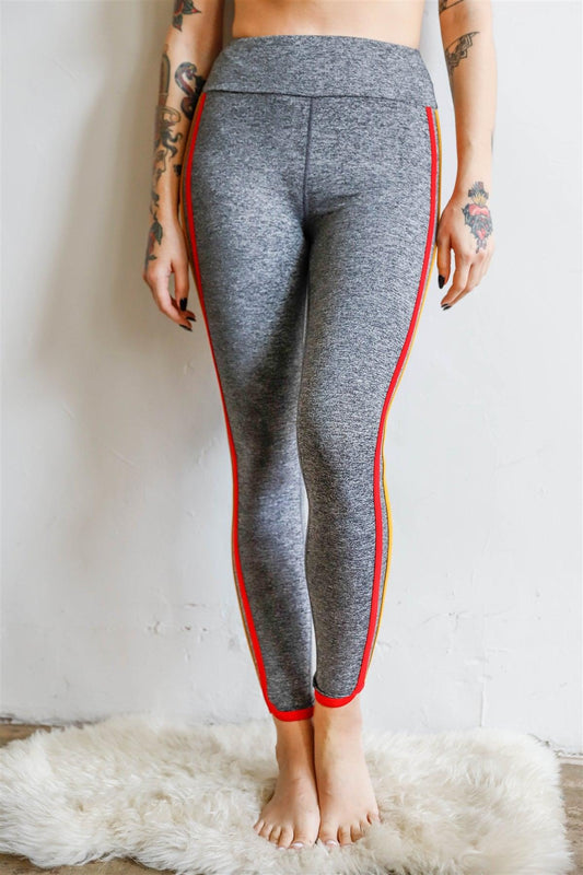 Heather Grey Red & Yellow Stripe Detail Sports Legging Pants /3-1-2