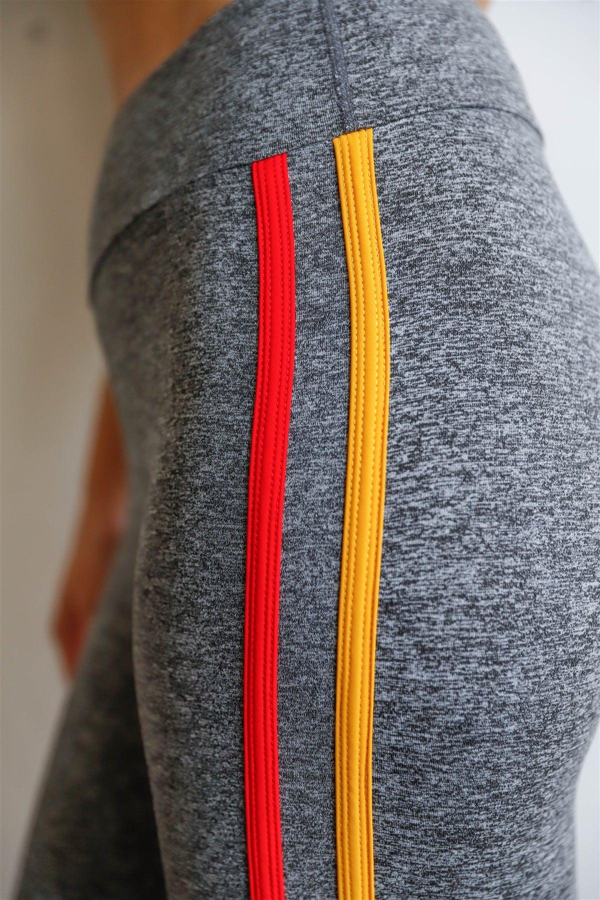 Heather Grey Red & Yellow Stripe Detail Sports Legging Pants /3-1-2